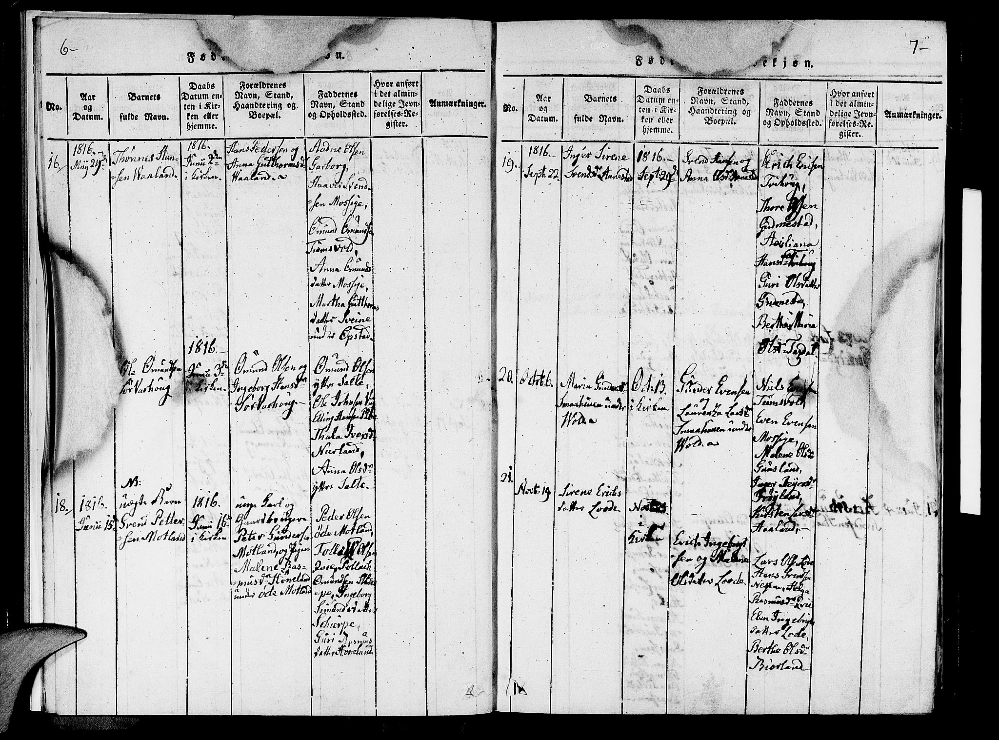 Hå sokneprestkontor, AV/SAST-A-101801/001/30BA/L0003: Parish register (official) no. A 3, 1815-1825, p. 6-7