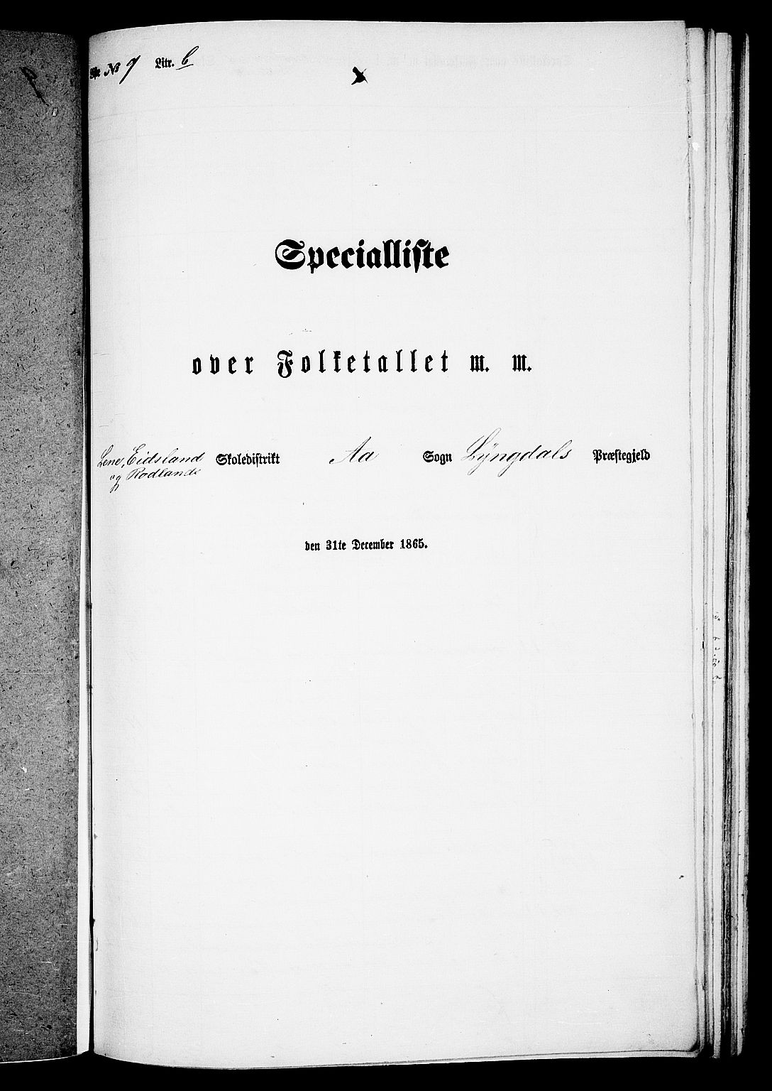 RA, 1865 census for Lyngdal, 1865, p. 190