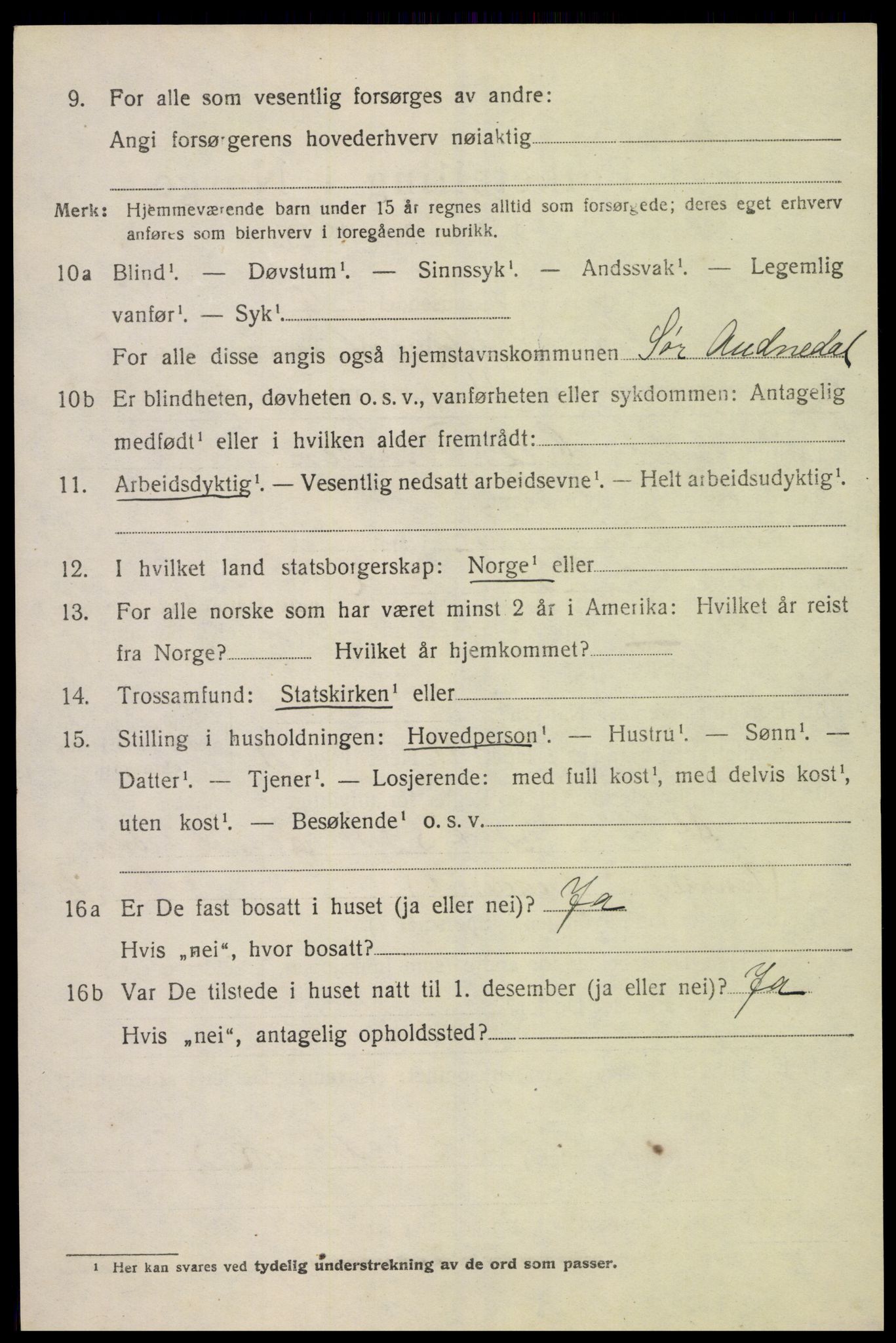SAK, 1920 census for Sør-Audnedal, 1920, p. 2598