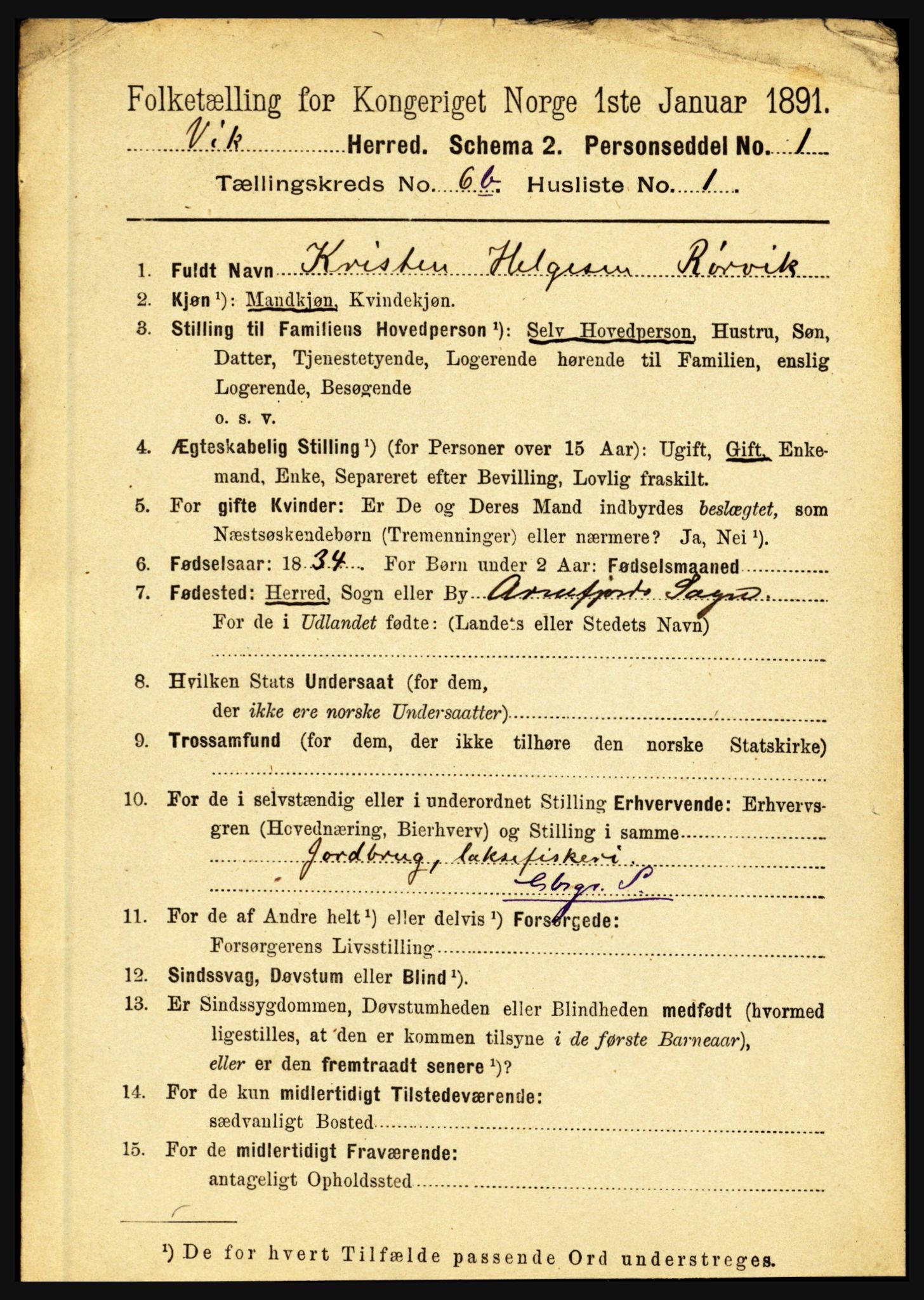 RA, 1891 census for 1417 Vik, 1891, p. 3140