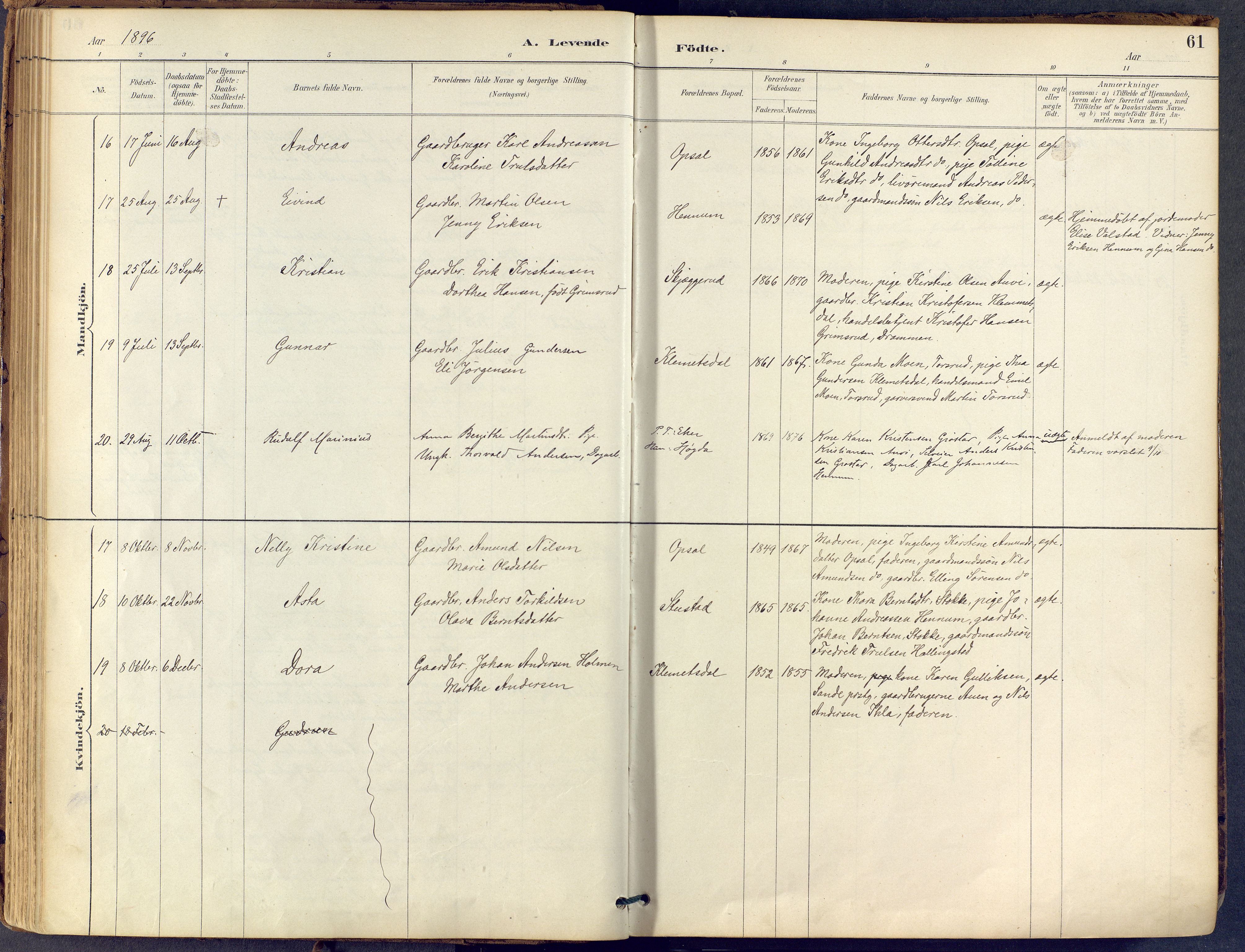 Lier kirkebøker, AV/SAKO-A-230/F/Fb/L0001: Parish register (official) no. II 1, 1883-1910, p. 61