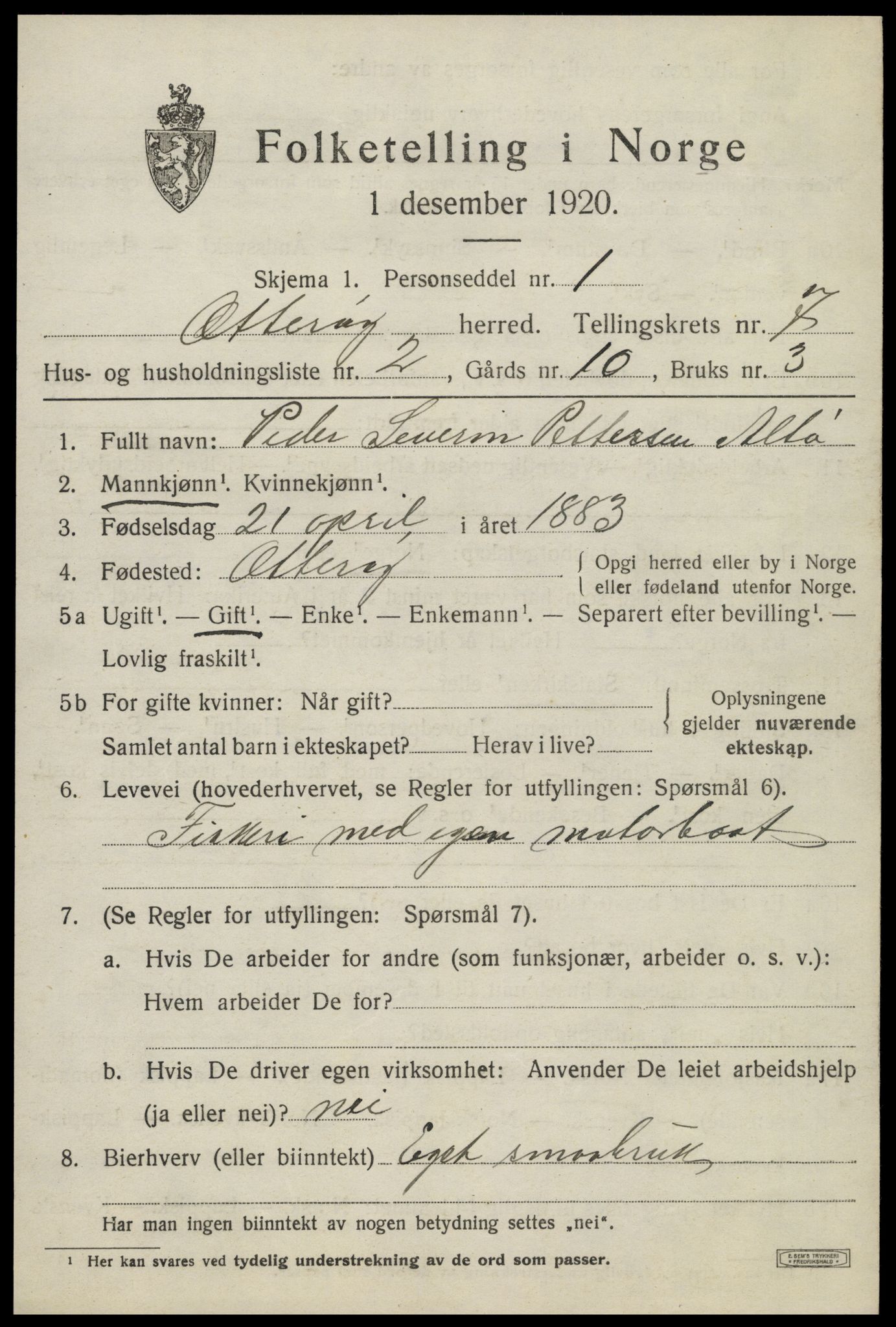 SAT, 1920 census for Otterøy, 1920, p. 2603