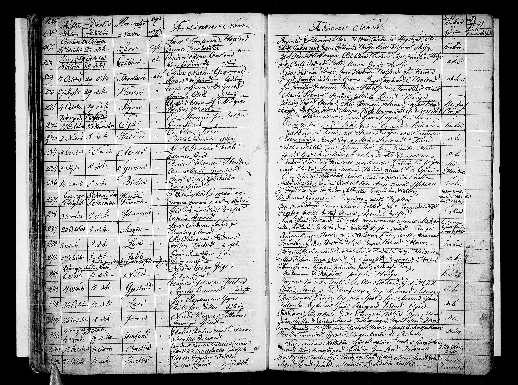Voss sokneprestembete, SAB/A-79001/H/Haa: Parish register (official) no. A 12, 1823-1837, p. 42