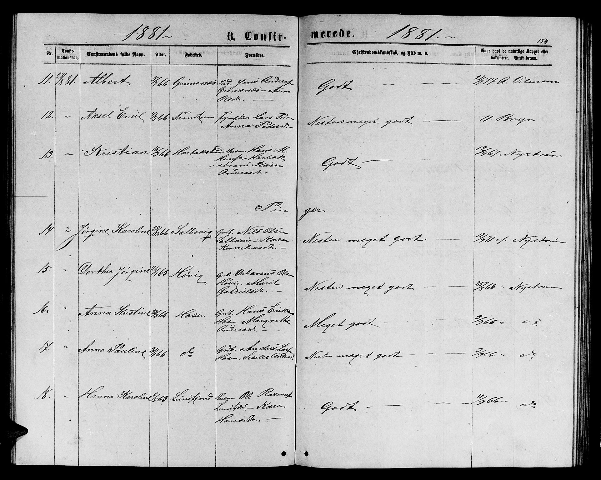 Ministerialprotokoller, klokkerbøker og fødselsregistre - Sør-Trøndelag, SAT/A-1456/656/L0695: Parish register (copy) no. 656C01, 1867-1889, p. 154