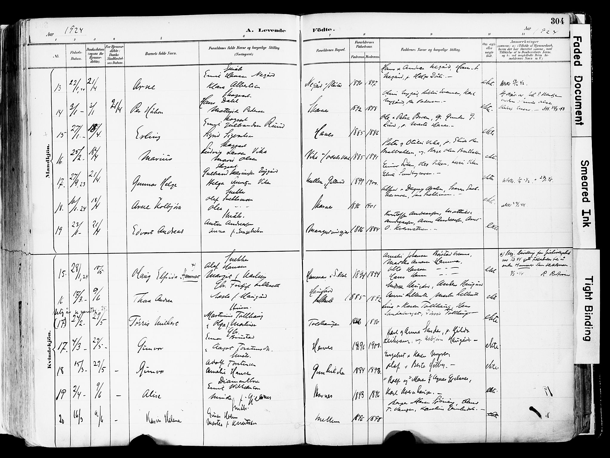 Sør-Odal prestekontor, SAH/PREST-030/H/Ha/Haa/L0006: Parish register (official) no. 6, 1886-1931, p. 304