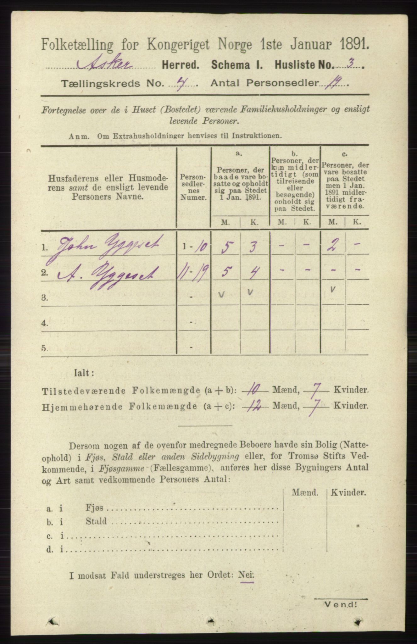 RA, 1891 census for 0220 Asker, 1891, p. 2833