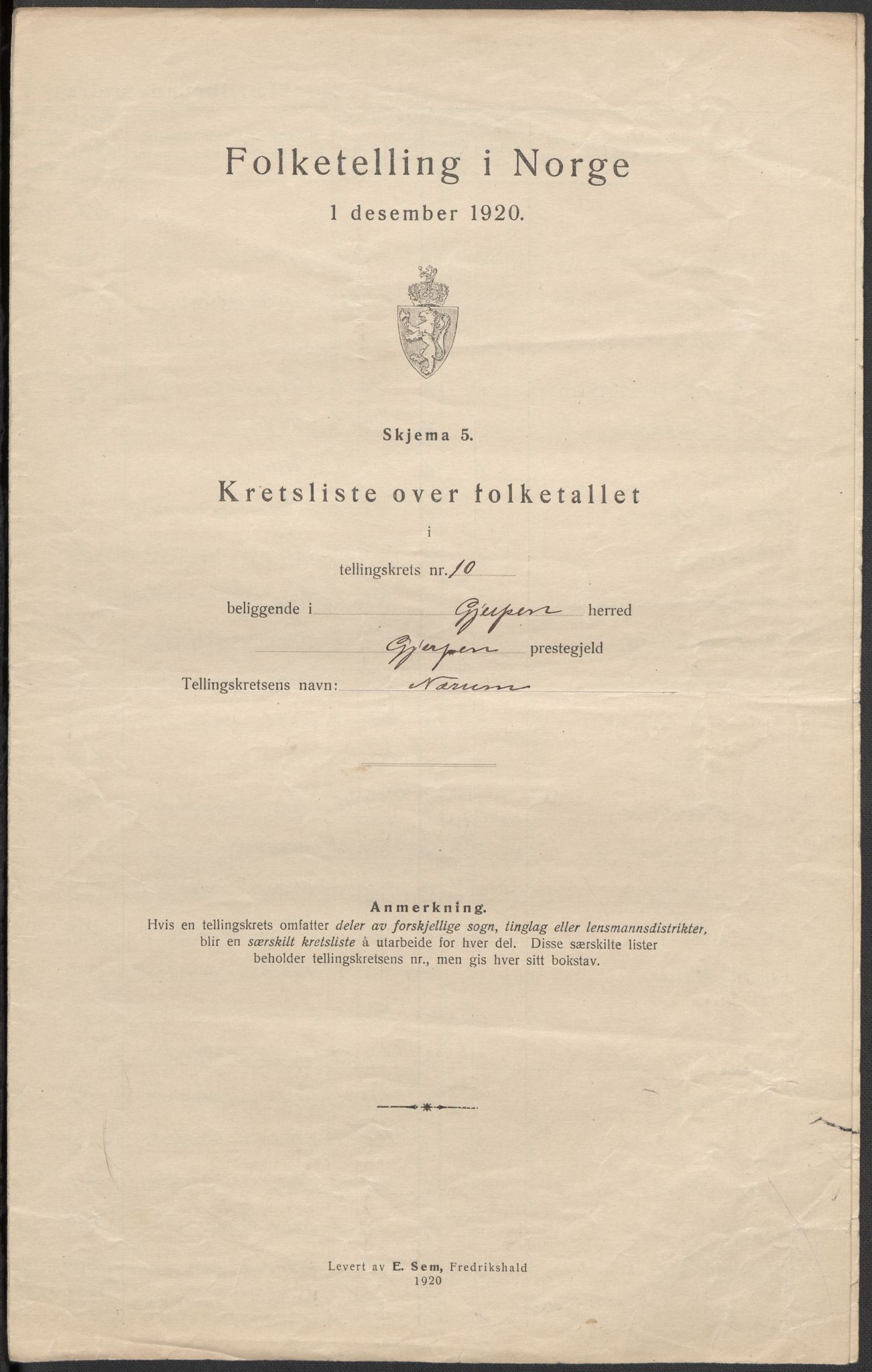 SAKO, 1920 census for Gjerpen, 1920, p. 37