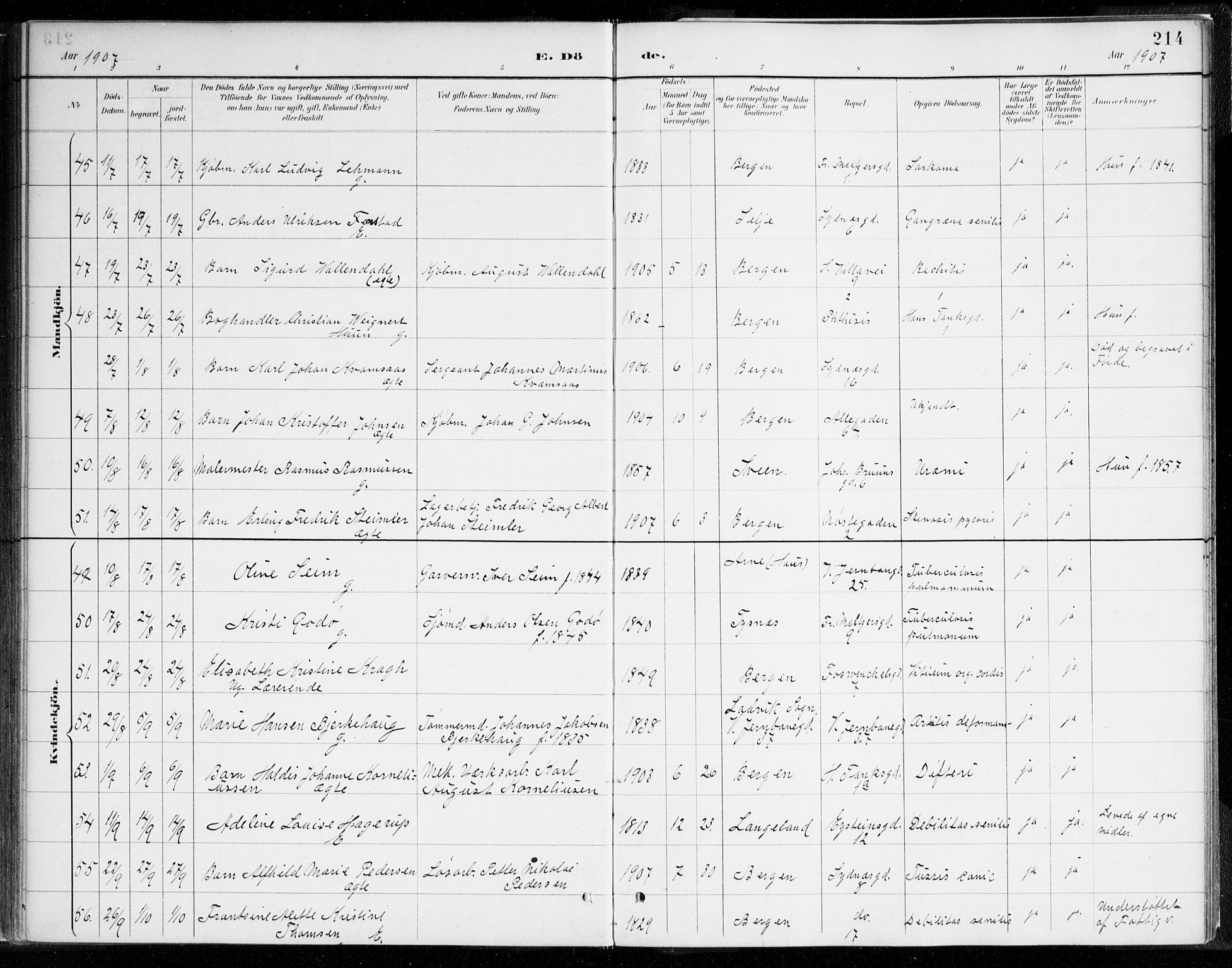 Johanneskirken sokneprestembete, AV/SAB-A-76001/H/Haa/L0019: Parish register (official) no. E 1, 1885-1915, p. 214