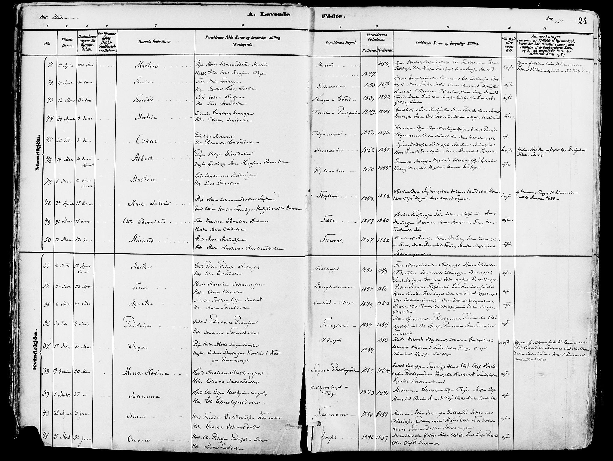 Grue prestekontor, AV/SAH-PREST-036/H/Ha/Haa/L0012: Parish register (official) no. 12, 1881-1897, p. 24