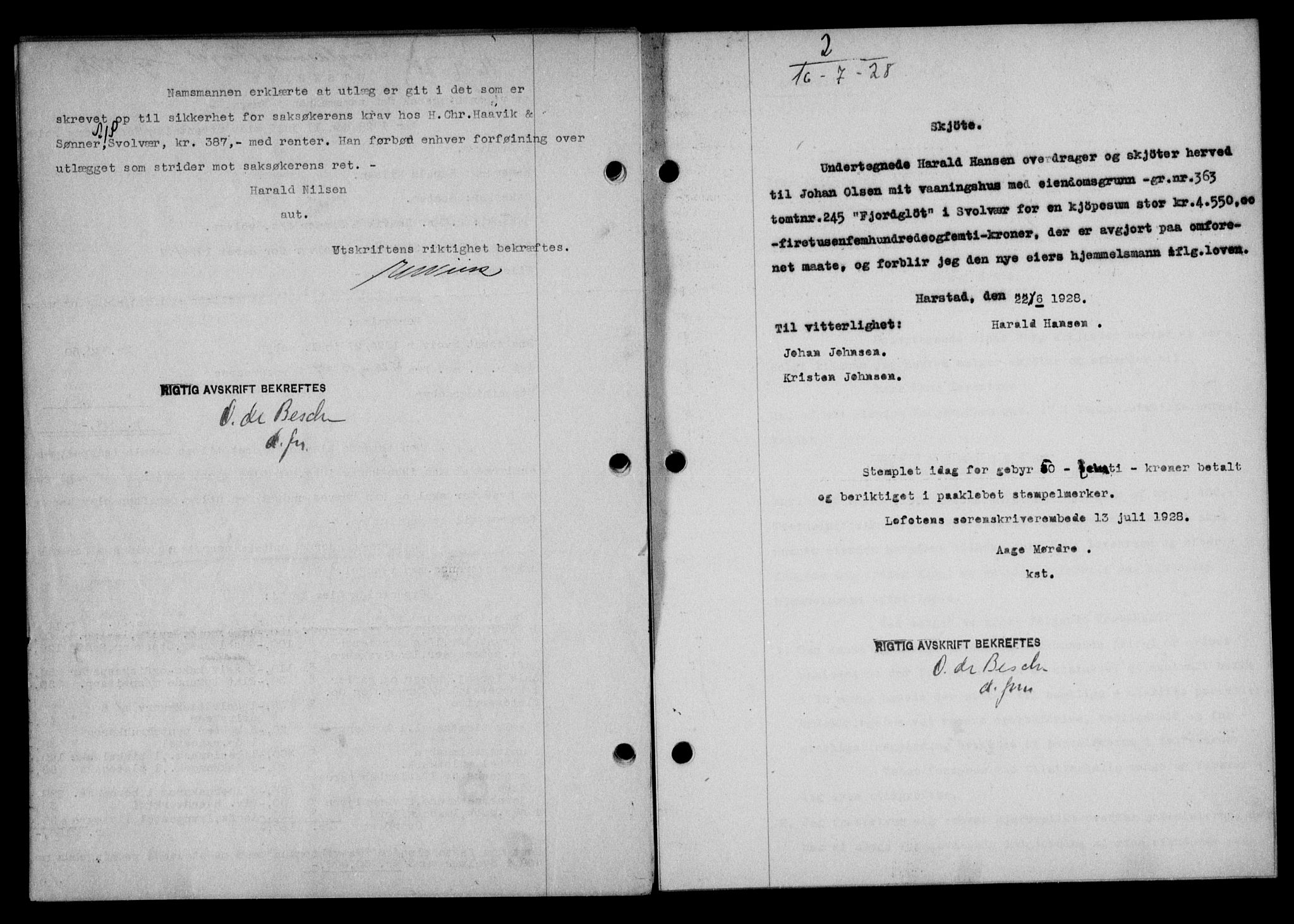 Lofoten sorenskriveri, SAT/A-0017/1/2/2C/L0018b: Mortgage book no. 18b, 1928-1928, Deed date: 16.07.1928