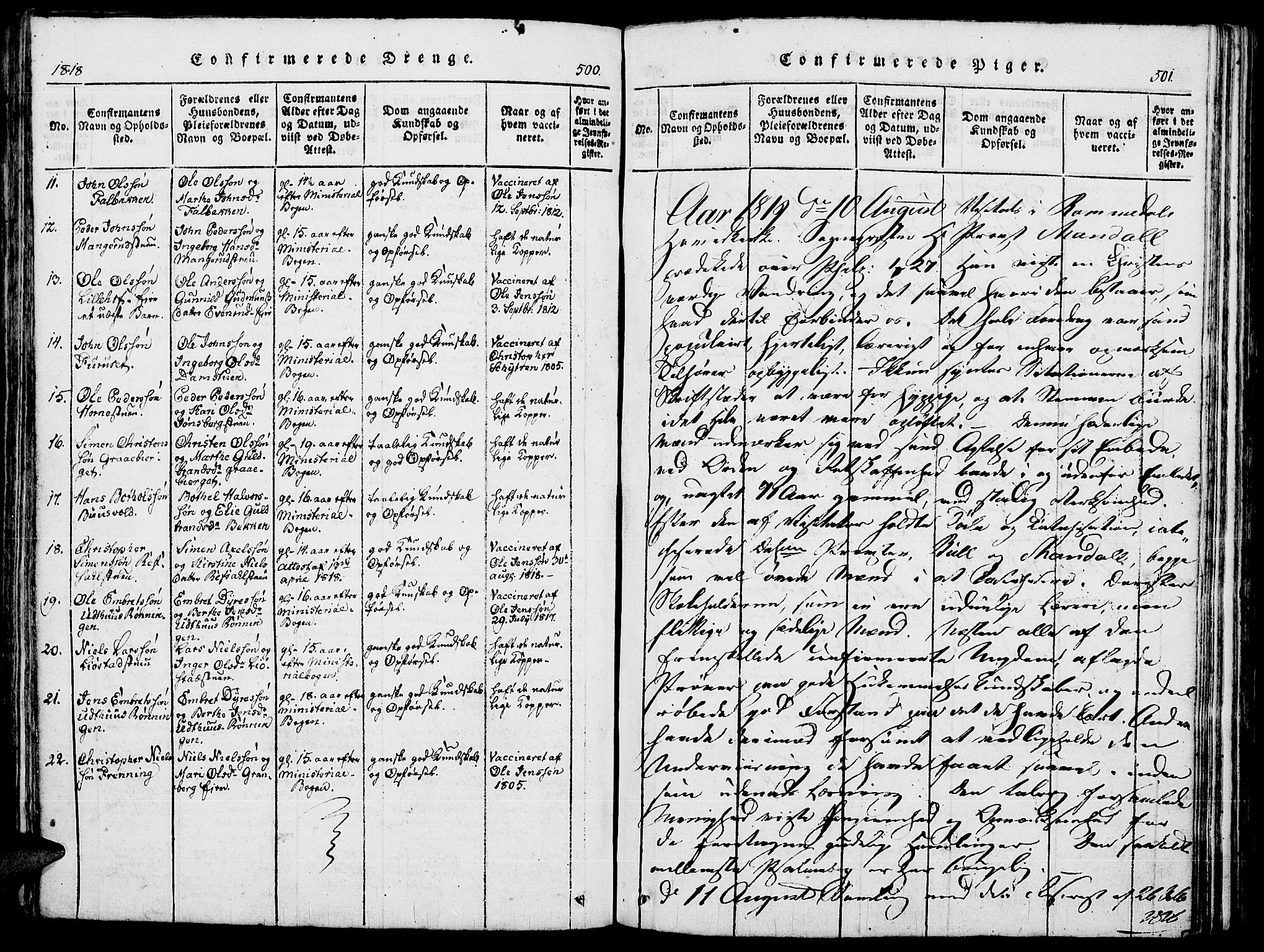 Romedal prestekontor, SAH/PREST-004/K/L0002: Parish register (official) no. 2, 1814-1828, p. 500-501