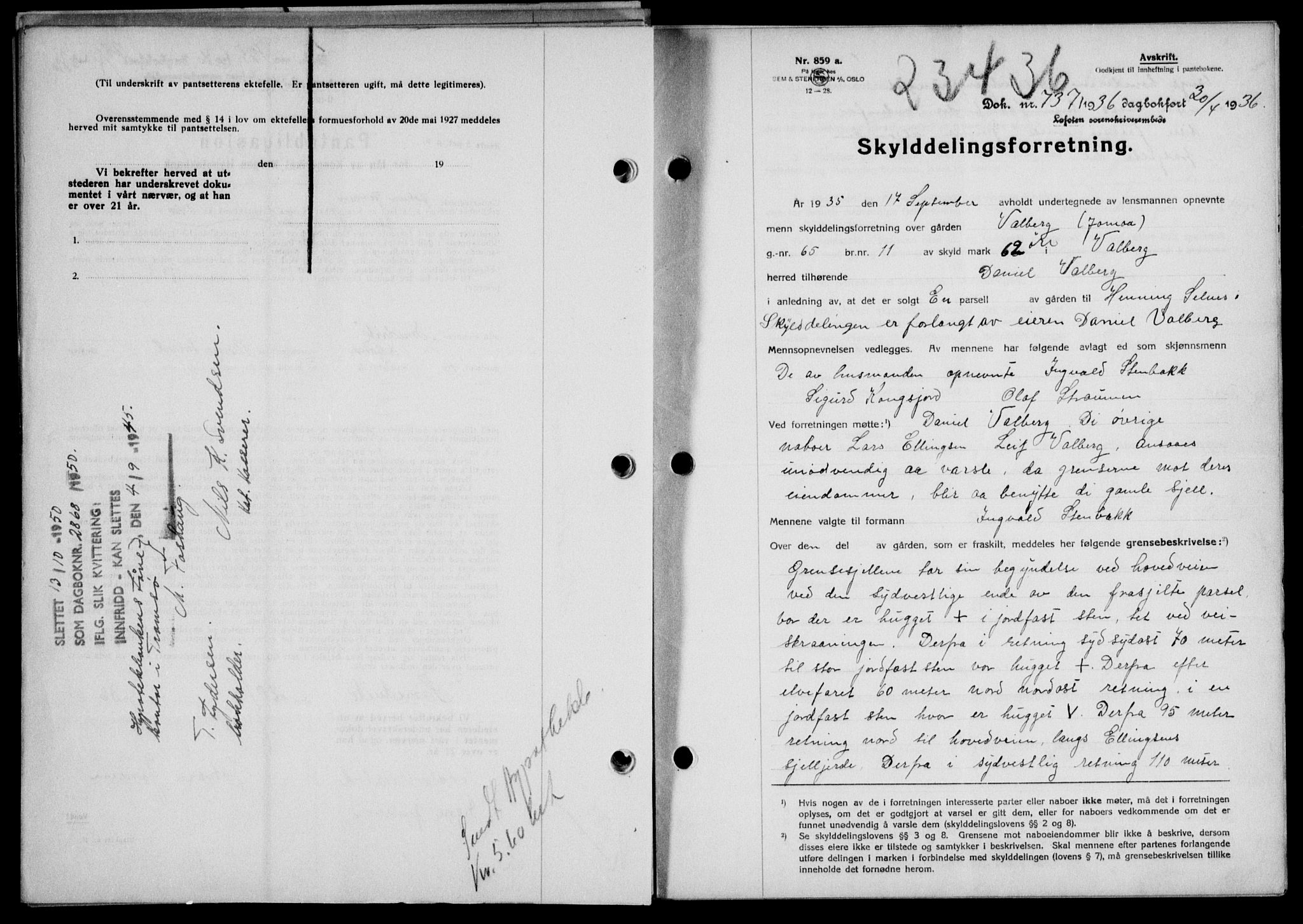 Lofoten sorenskriveri, SAT/A-0017/1/2/2C/L0033b: Mortgage book no. 33b, 1936-1936, Diary no: : 737/1936