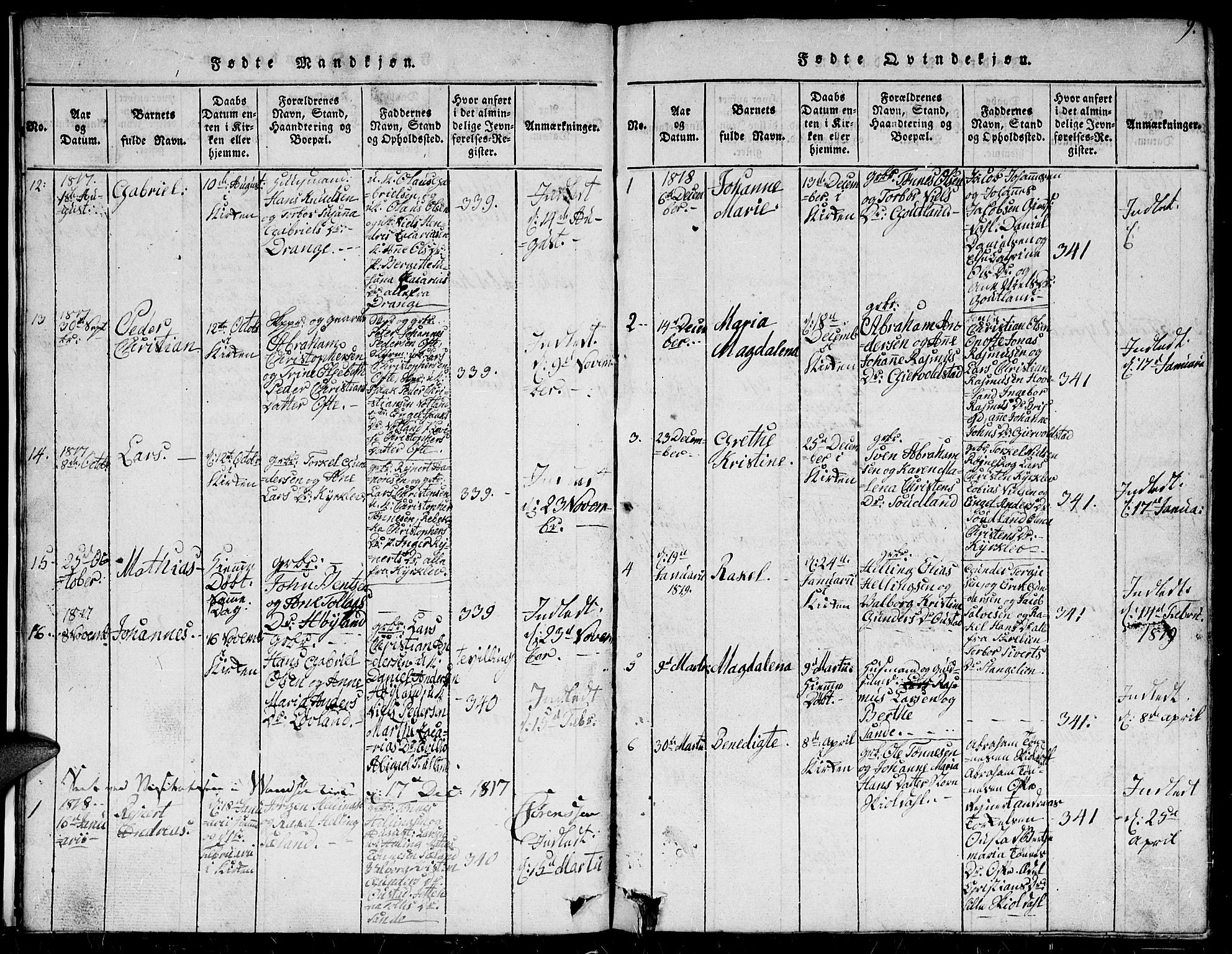 Herad sokneprestkontor, AV/SAK-1111-0018/F/Fb/Fba/L0001: Parish register (copy) no. B 1, 1815-1852, p. 9