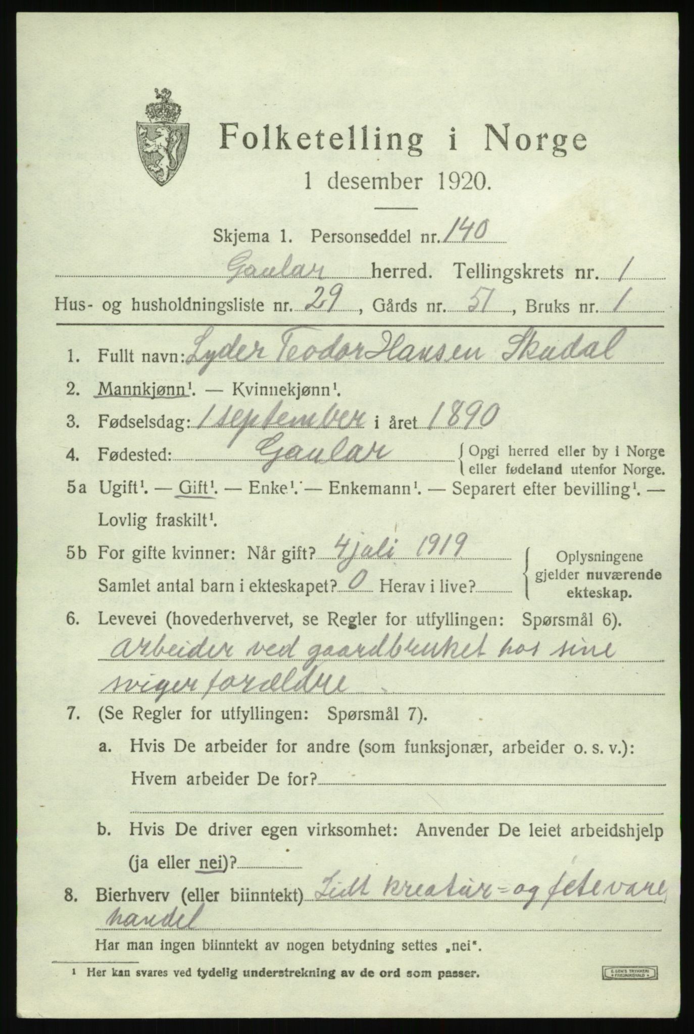 SAB, 1920 census for Gaular, 1920, p. 1544