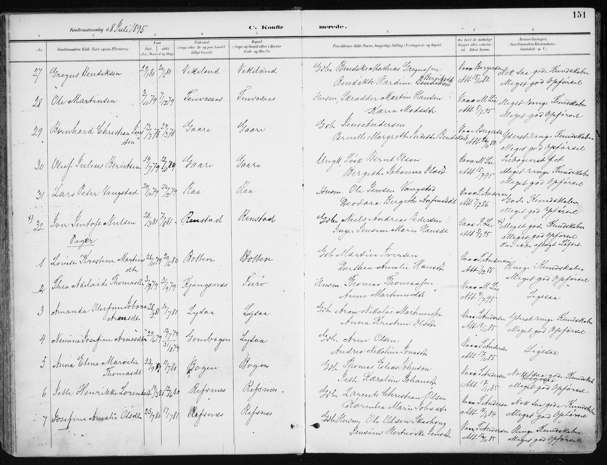 Kvæfjord sokneprestkontor, SATØ/S-1323/G/Ga/Gaa/L0006kirke: Parish register (official) no. 6, 1895-1914, p. 151