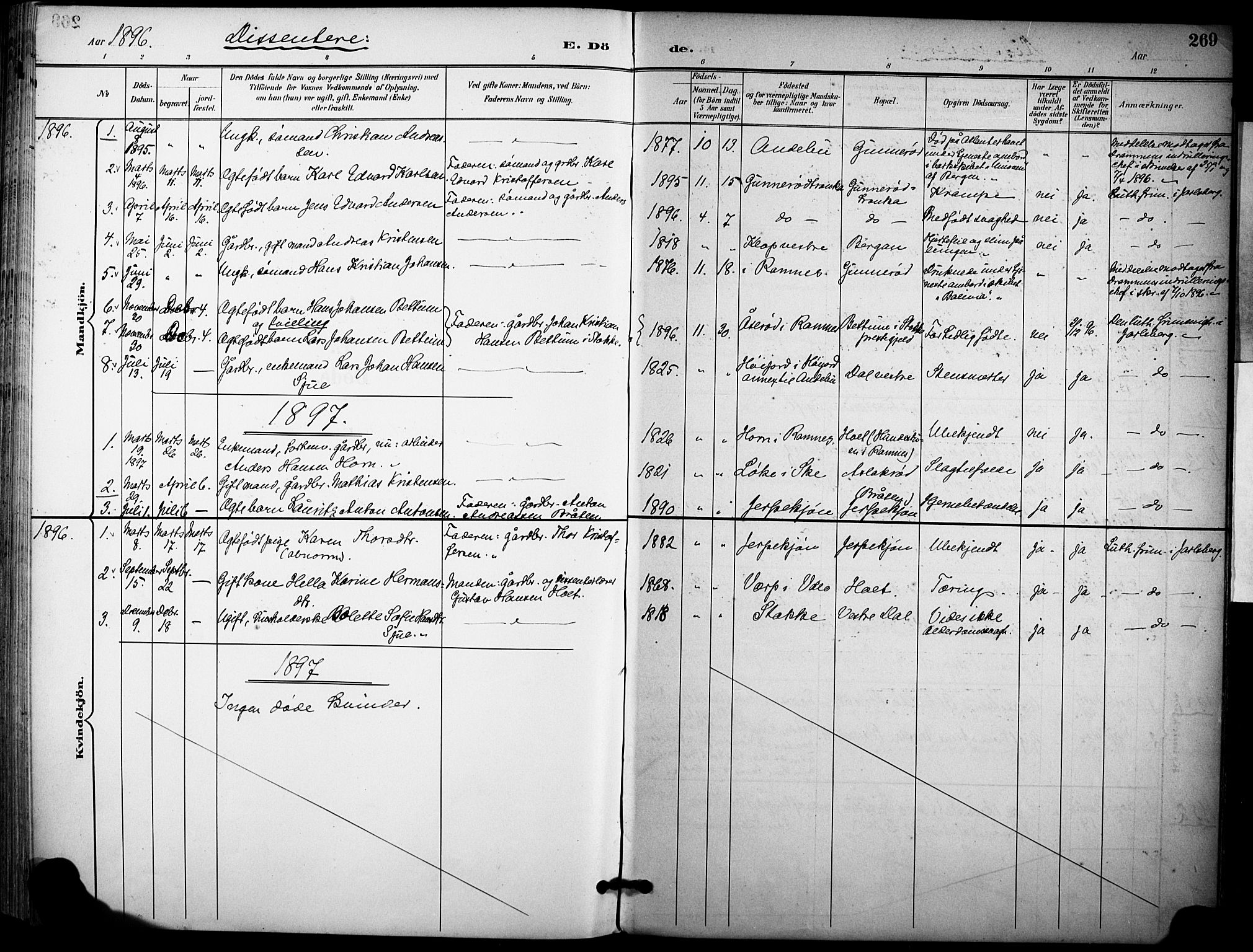 Ramnes kirkebøker, SAKO/A-314/F/Fa/L0008: Parish register (official) no. I 8, 1896-1913, p. 269