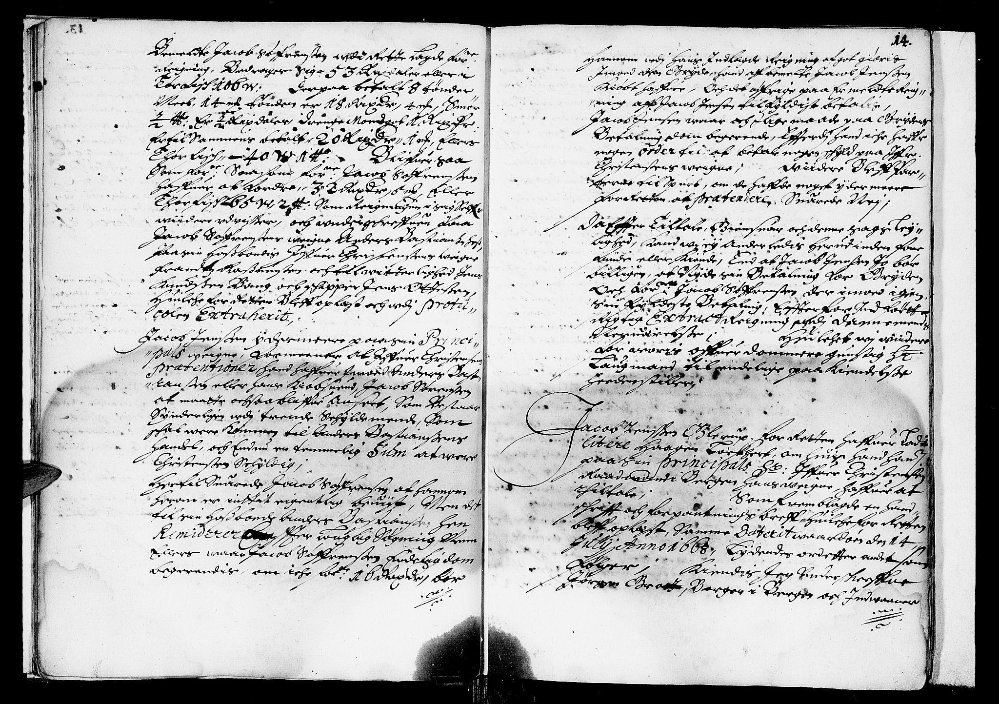 Finnmark sorenskriveri, AV/SATØ-S-0053/F/Fa/L0015: Justisprotokoller, 1677-1678, p. 13b-14a
