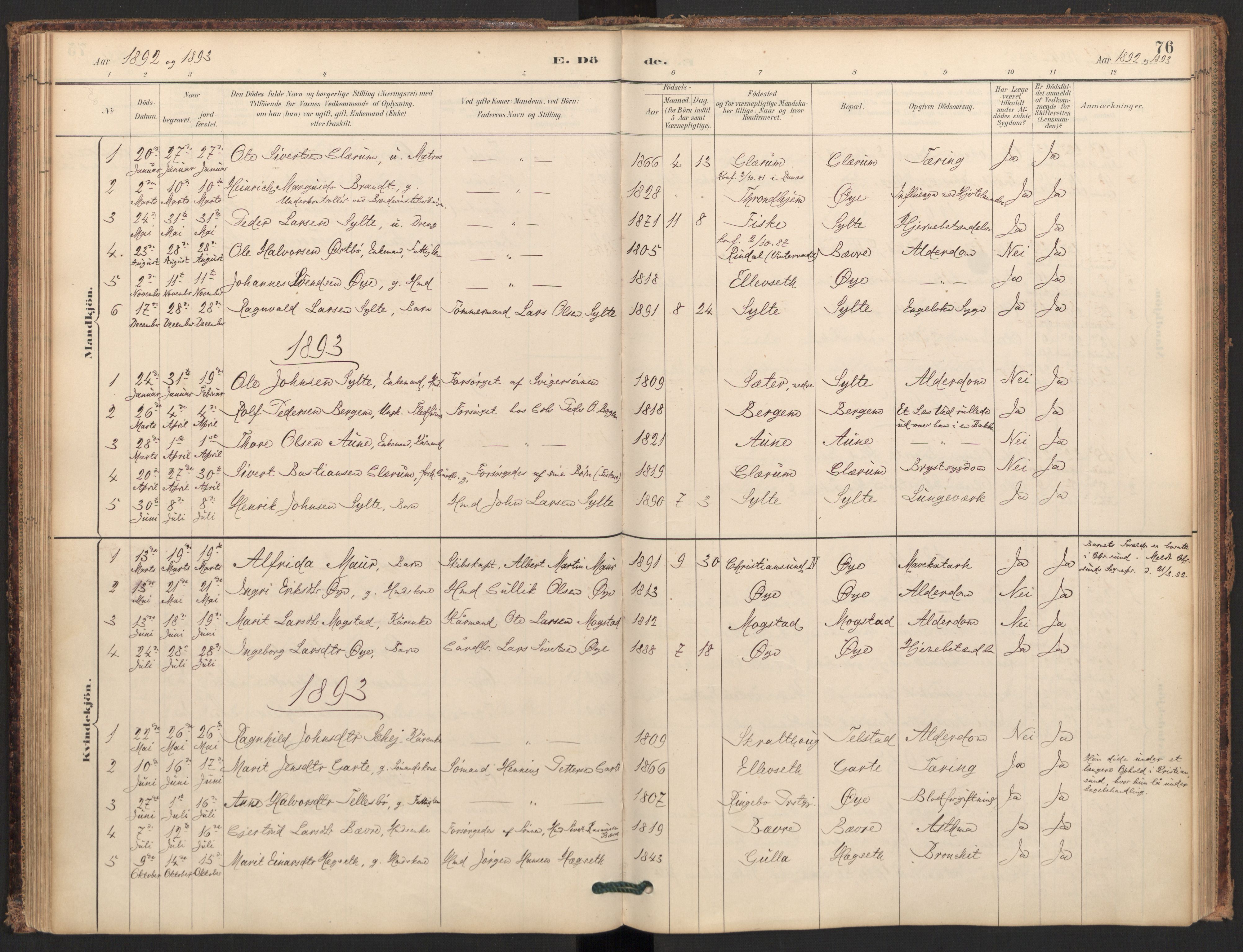 Ministerialprotokoller, klokkerbøker og fødselsregistre - Møre og Romsdal, AV/SAT-A-1454/595/L1047: Parish register (official) no. 595A09, 1885-1900, p. 76