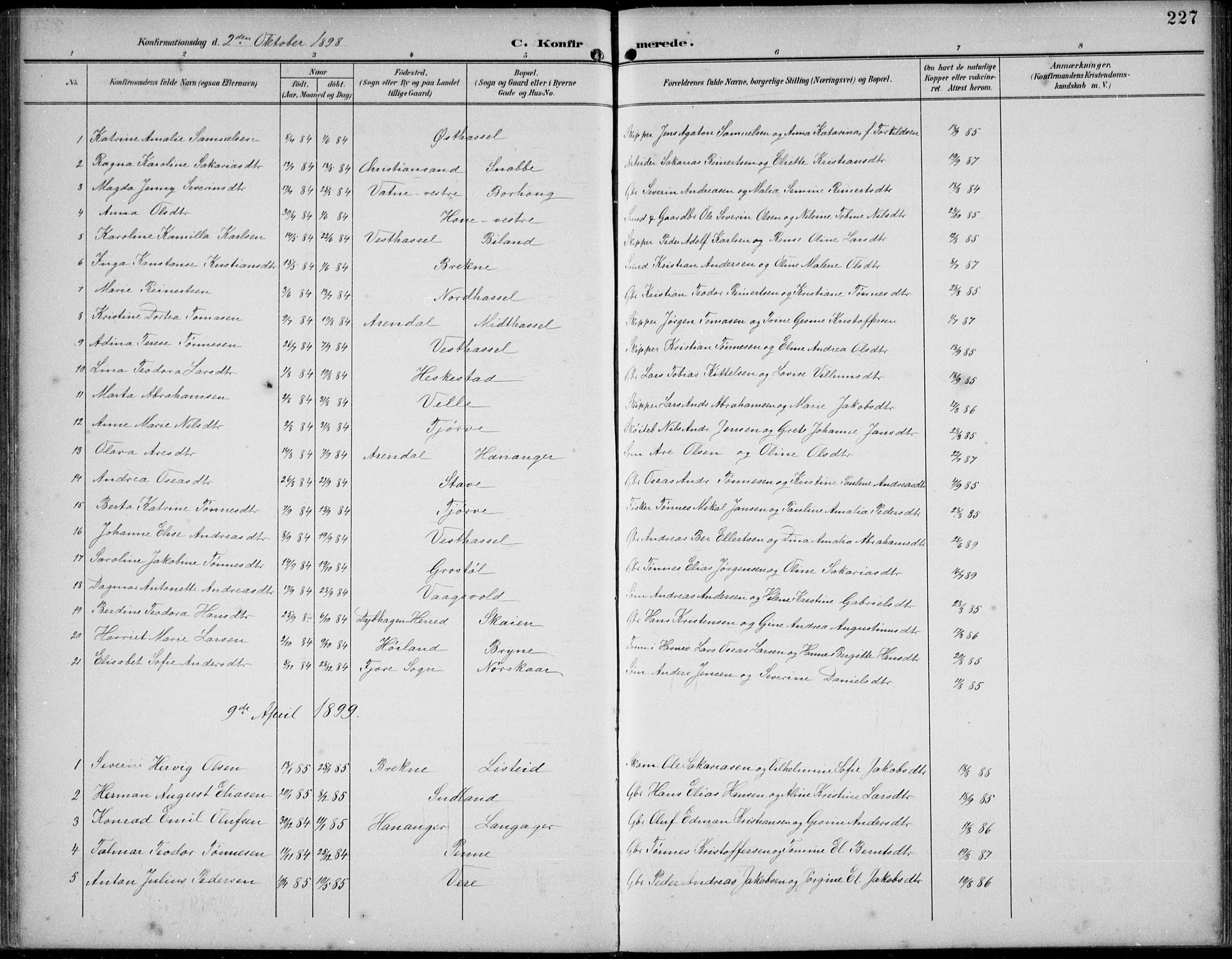 Lista sokneprestkontor, AV/SAK-1111-0027/F/Fb/L0005: Parish register (copy) no. B 5, 1892-1923, p. 227