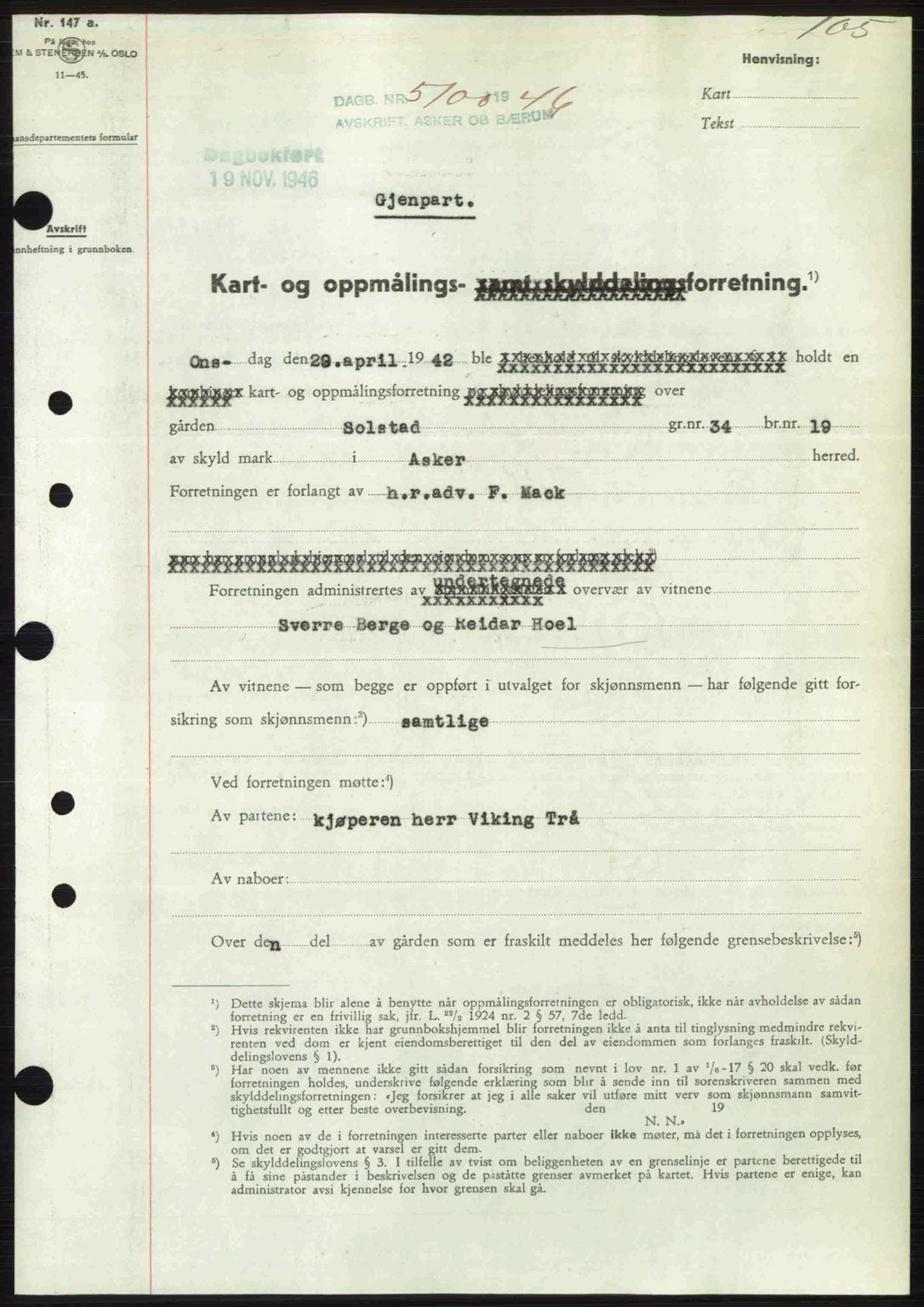 Aker herredsskriveri, AV/SAO-A-10896/G/Gb/Gbb/Gbbb/L0036: Mortgage book no. A82, 1946-1947, Diary no: : 5100/1946