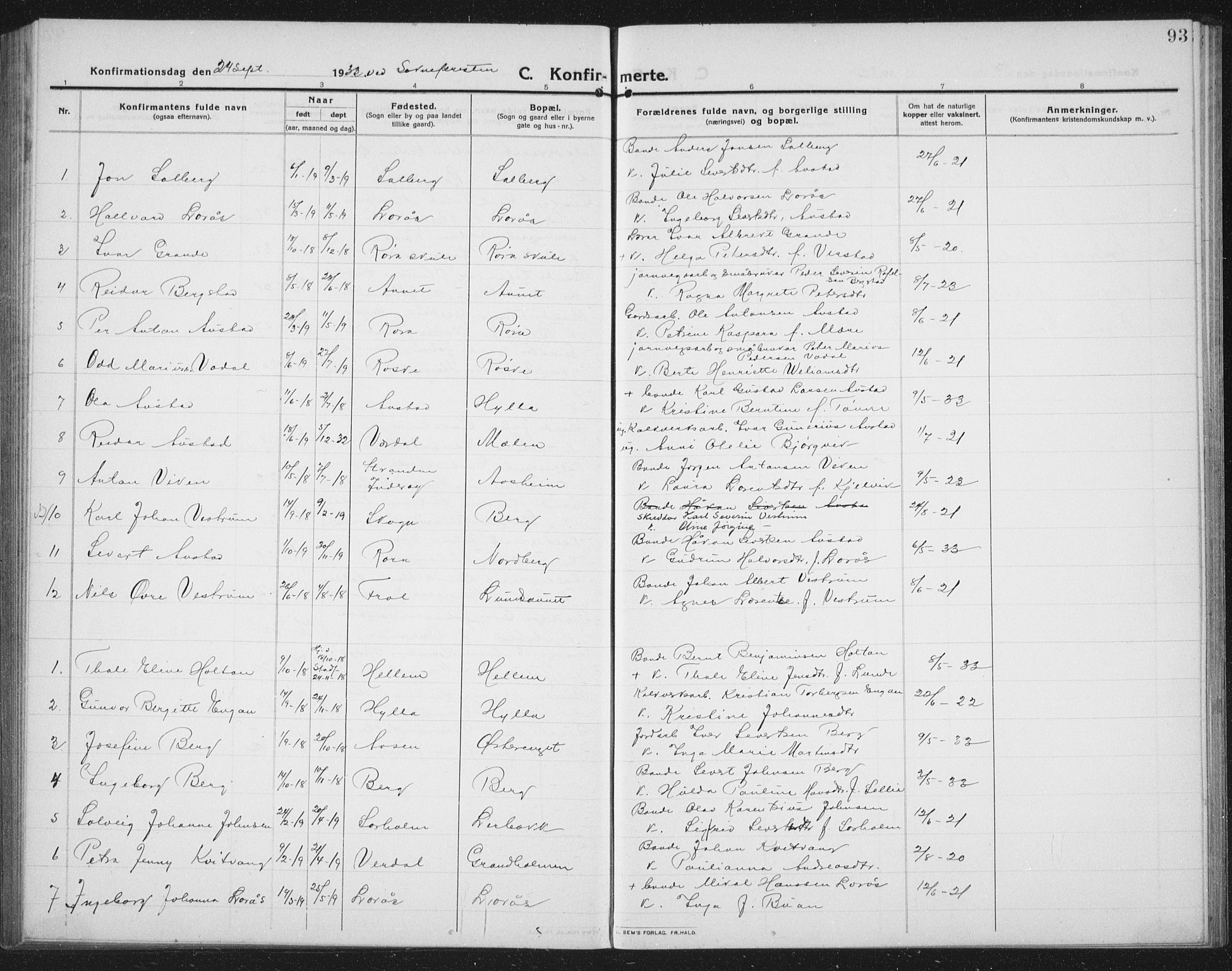 Ministerialprotokoller, klokkerbøker og fødselsregistre - Nord-Trøndelag, SAT/A-1458/731/L0312: Parish register (copy) no. 731C03, 1911-1935, p. 93