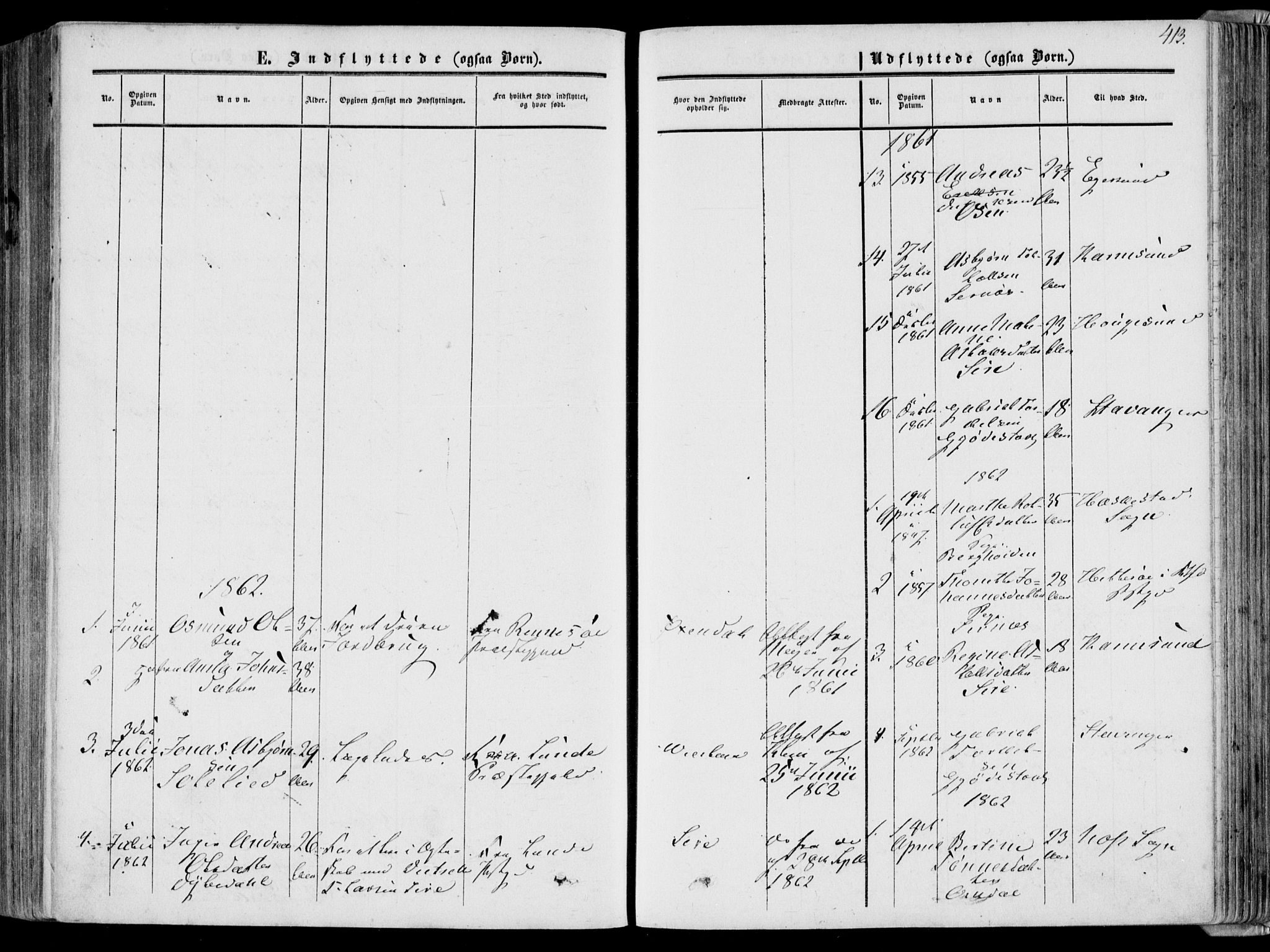 Bakke sokneprestkontor, SAK/1111-0002/F/Fa/Faa/L0006: Parish register (official) no. A 6, 1855-1877, p. 413