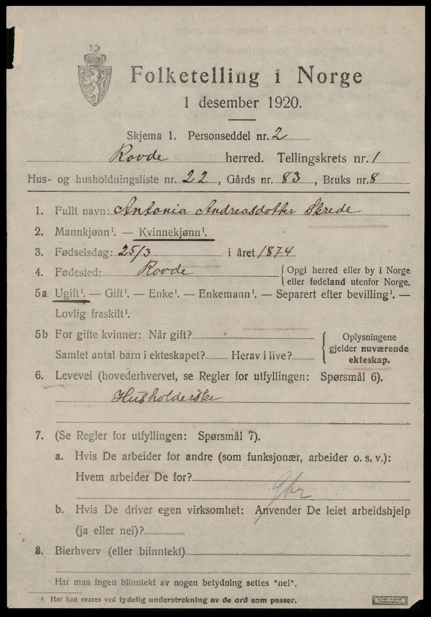 SAT, 1920 census for Rovde, 1920, p. 567