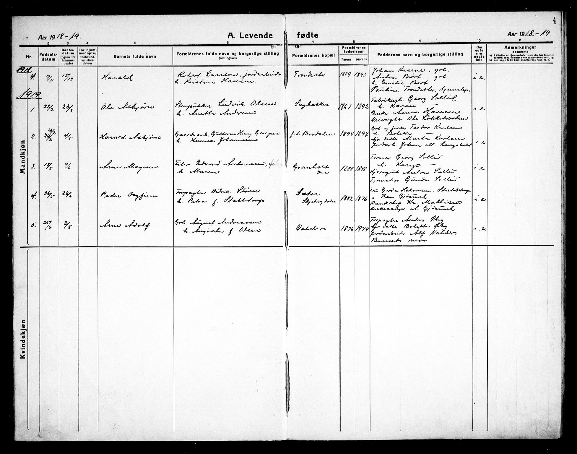 Skjeberg prestekontor Kirkebøker, AV/SAO-A-10923/G/Gc/L0002: Parish register (copy) no. III 2, 1918-1938, p. 4