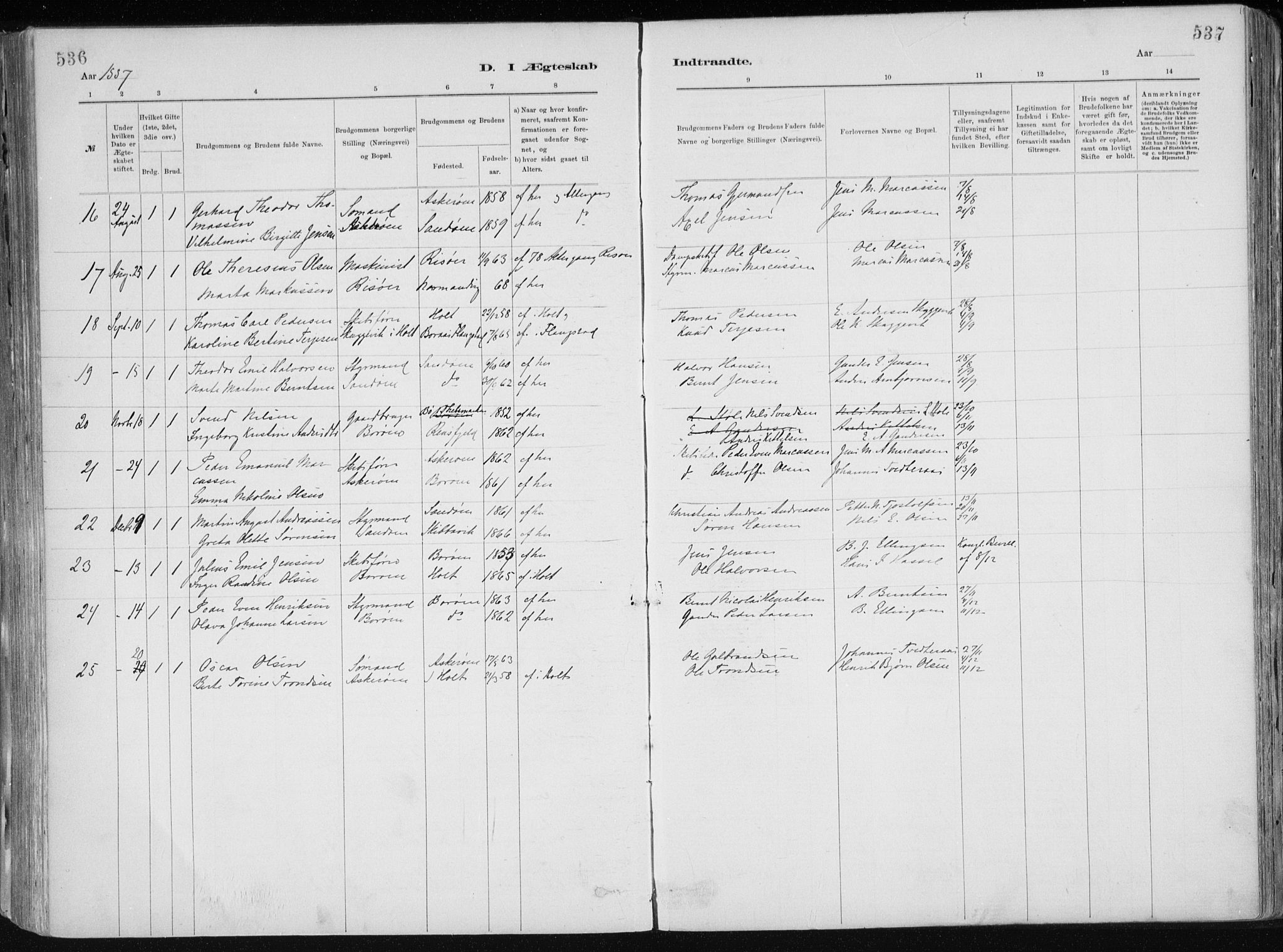 Dypvåg sokneprestkontor, SAK/1111-0007/F/Fa/Faa/L0008: Parish register (official) no. A 8, 1885-1906, p. 536-537