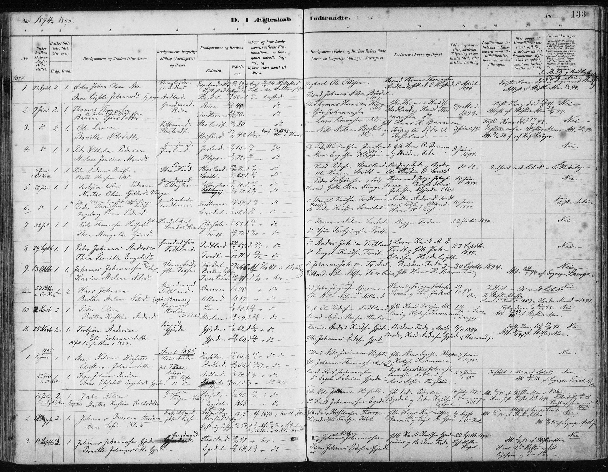 Samnanger Sokneprestembete, SAB/A-77501/H/Haa: Parish register (official) no. A 1, 1885-1901, p. 133