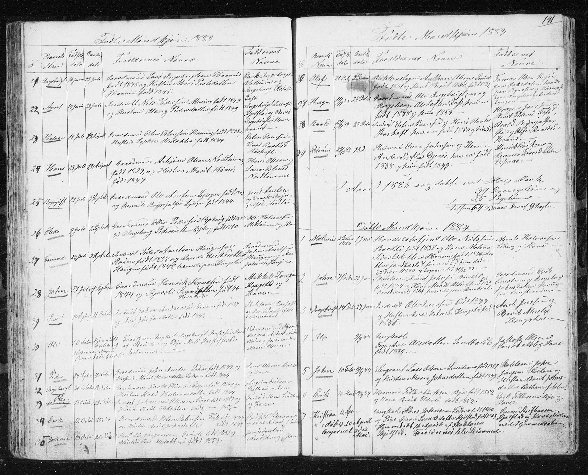 Ministerialprotokoller, klokkerbøker og fødselsregistre - Sør-Trøndelag, SAT/A-1456/692/L1110: Parish register (copy) no. 692C05, 1849-1889, p. 141