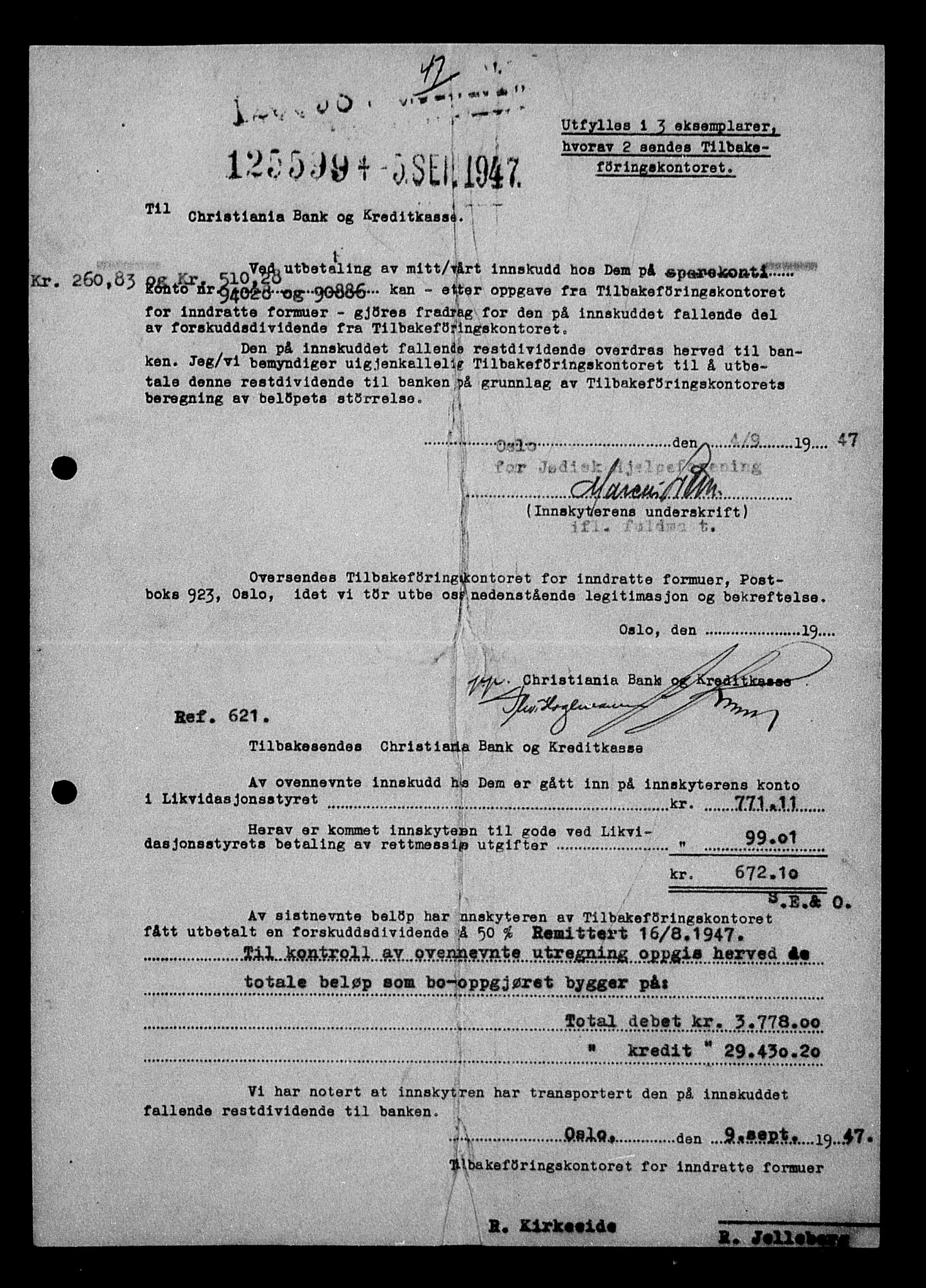 Justisdepartementet, Tilbakeføringskontoret for inndratte formuer, AV/RA-S-1564/H/Hc/Hcc/L0930: --, 1945-1947, p. 89
