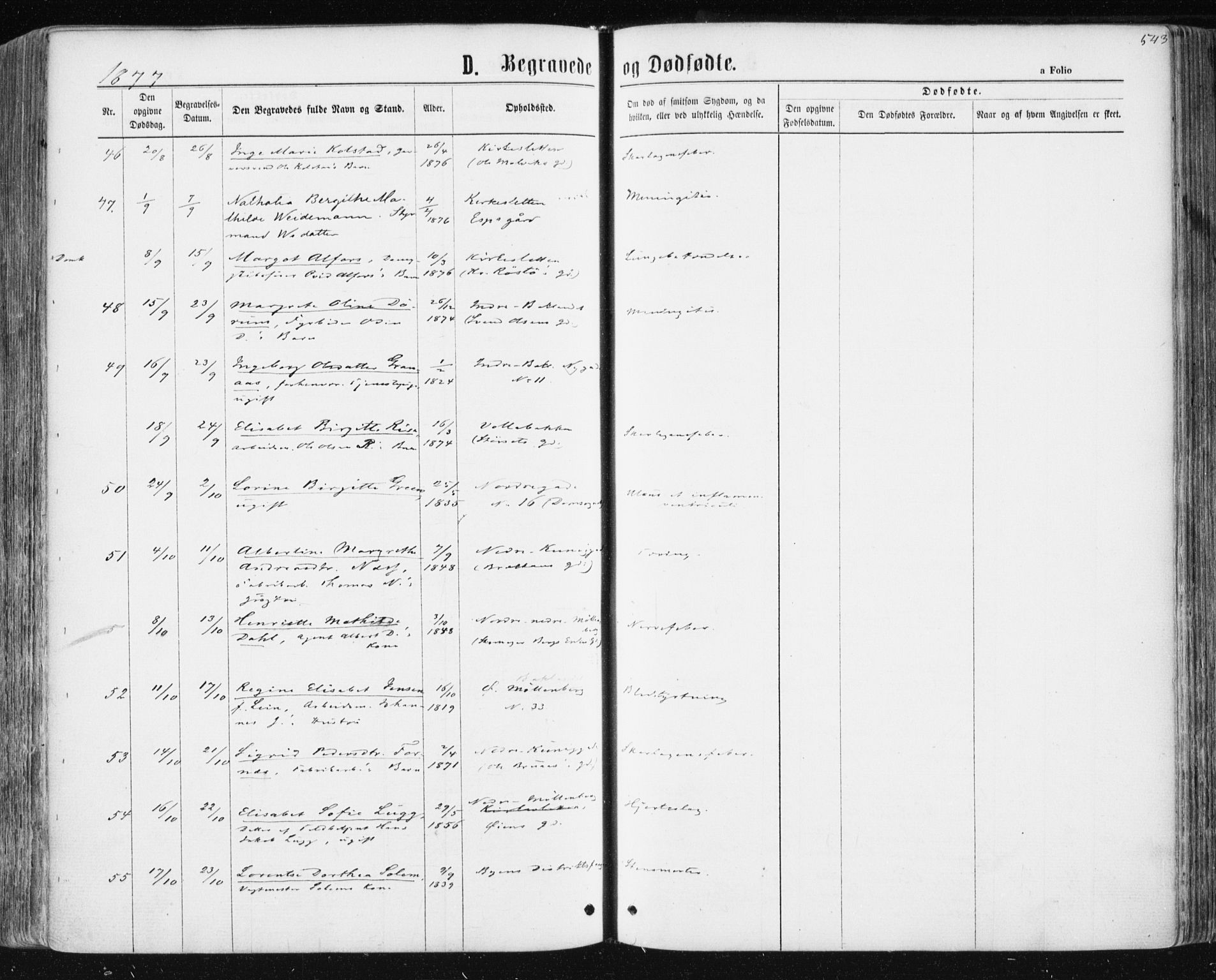 Ministerialprotokoller, klokkerbøker og fødselsregistre - Sør-Trøndelag, AV/SAT-A-1456/604/L0186: Parish register (official) no. 604A07, 1866-1877, p. 543