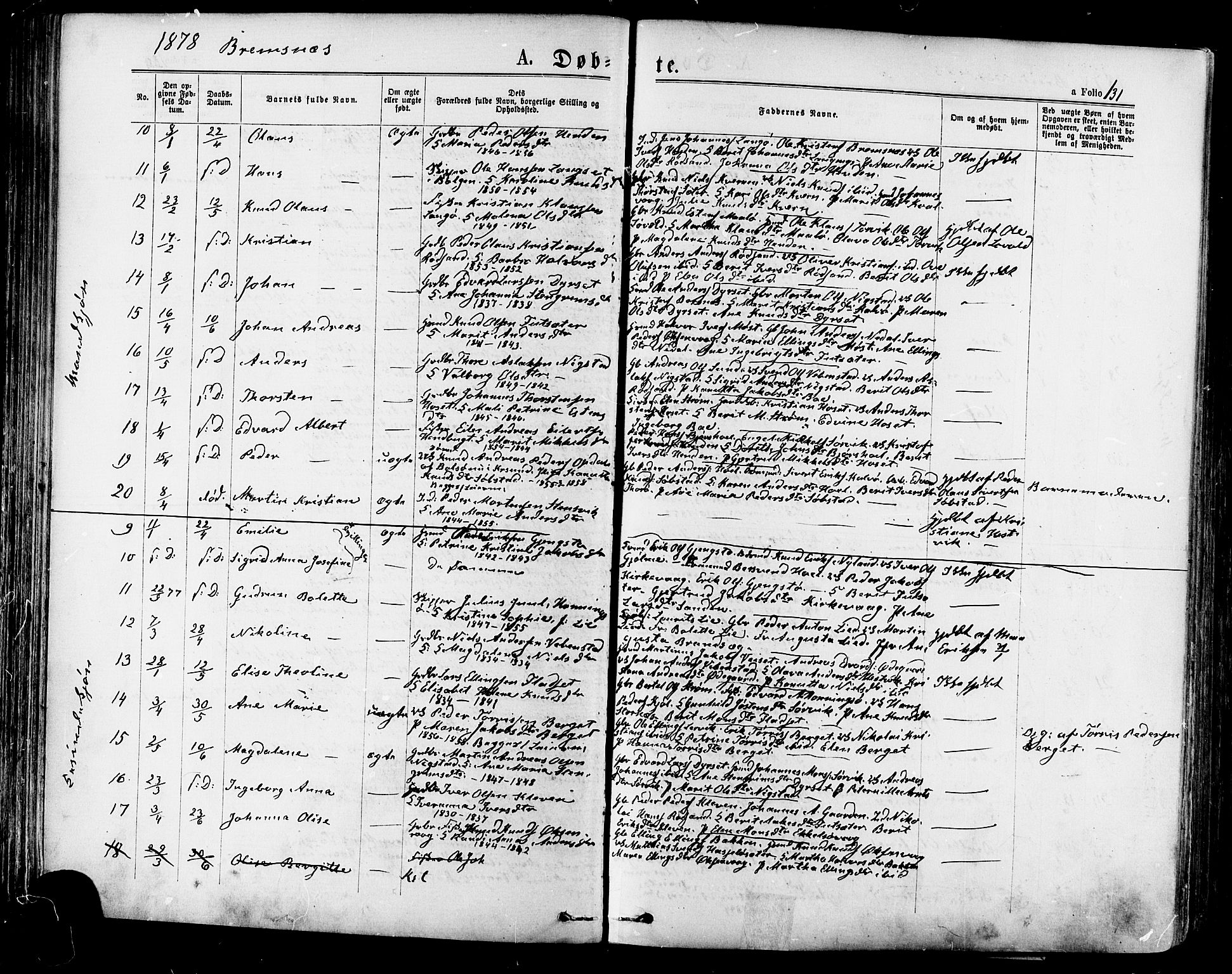Ministerialprotokoller, klokkerbøker og fødselsregistre - Møre og Romsdal, SAT/A-1454/568/L0806: Parish register (official) no. 568A12 /3, 1878-1884, p. 131