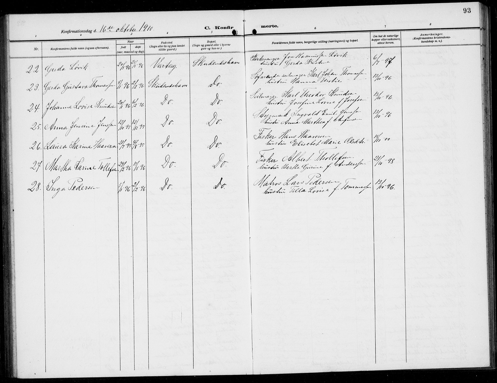 Skudenes sokneprestkontor, AV/SAST-A -101849/H/Ha/Hab/L0010: Parish register (copy) no. B 10, 1908-1936, p. 93