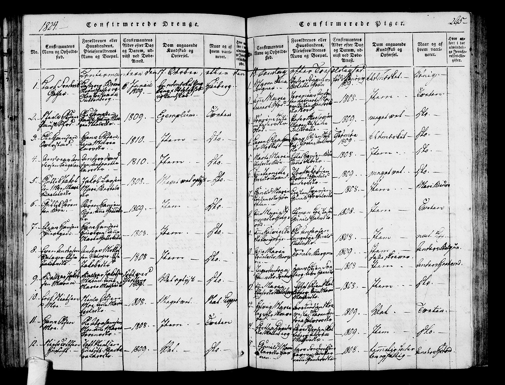 Sandar kirkebøker, SAKO/A-243/F/Fa/L0004: Parish register (official) no. 4, 1814-1832, p. 265
