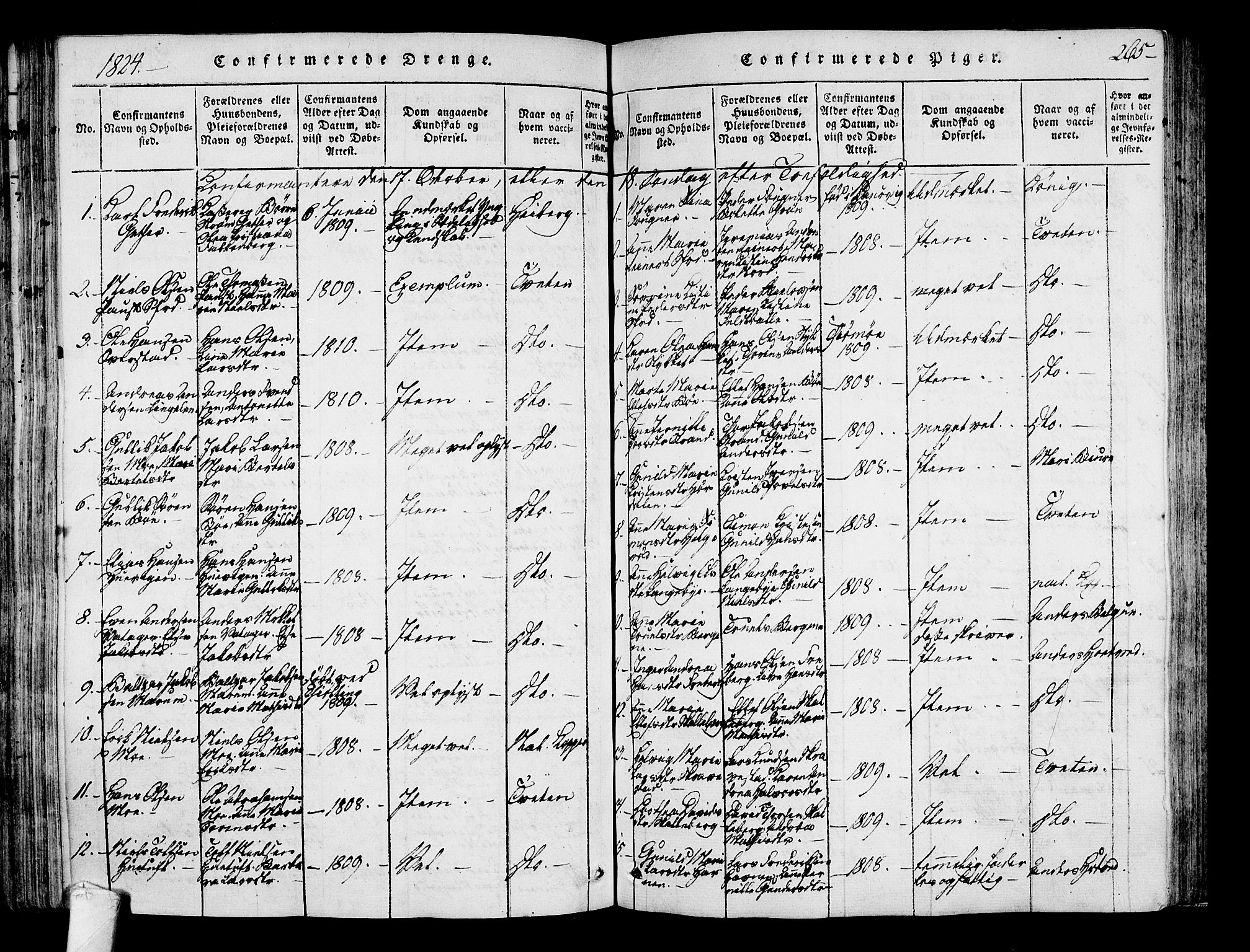 Sandar kirkebøker, AV/SAKO-A-243/F/Fa/L0004: Parish register (official) no. 4, 1814-1832, p. 265