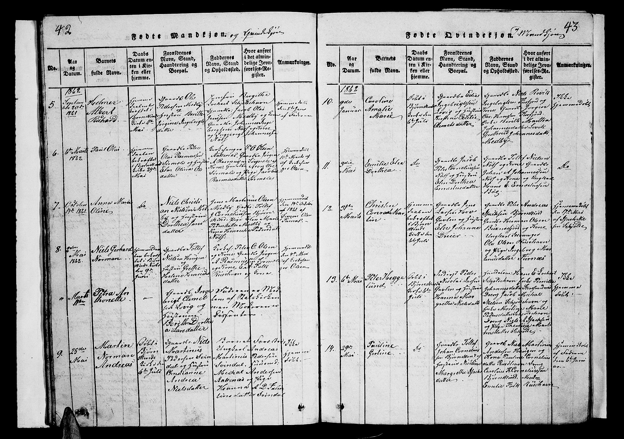 Ministerialprotokoller, klokkerbøker og fødselsregistre - Nordland, AV/SAT-A-1459/899/L1446: Parish register (copy) no. 899C01, 1820-1868, p. 42-43