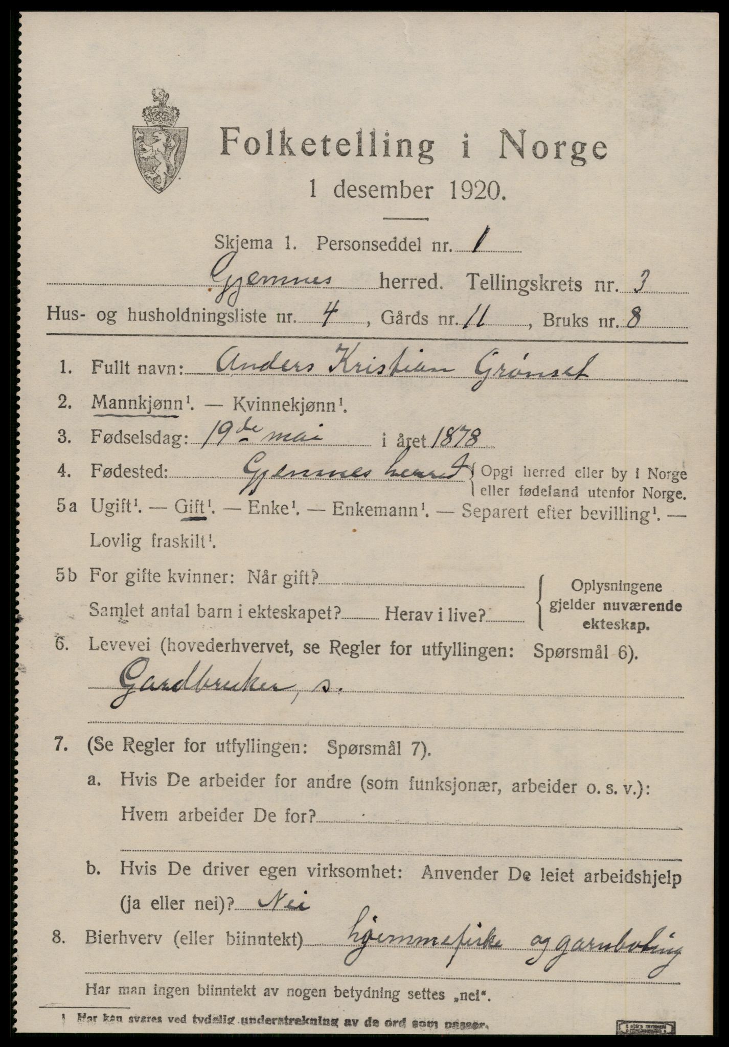 SAT, 1920 census for Gjemnes, 1920, p. 1228