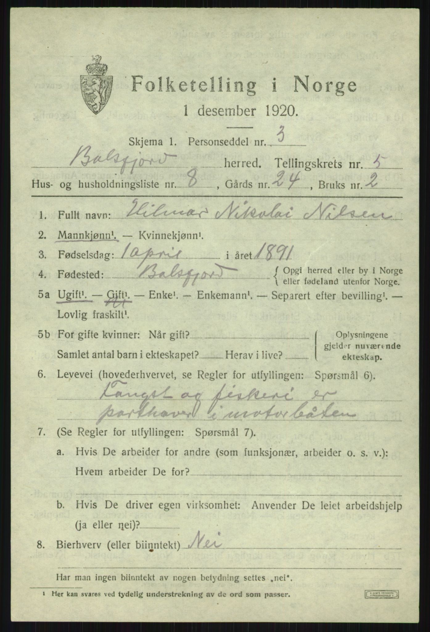 SATØ, 1920 census for Balsfjord, 1920, p. 3204