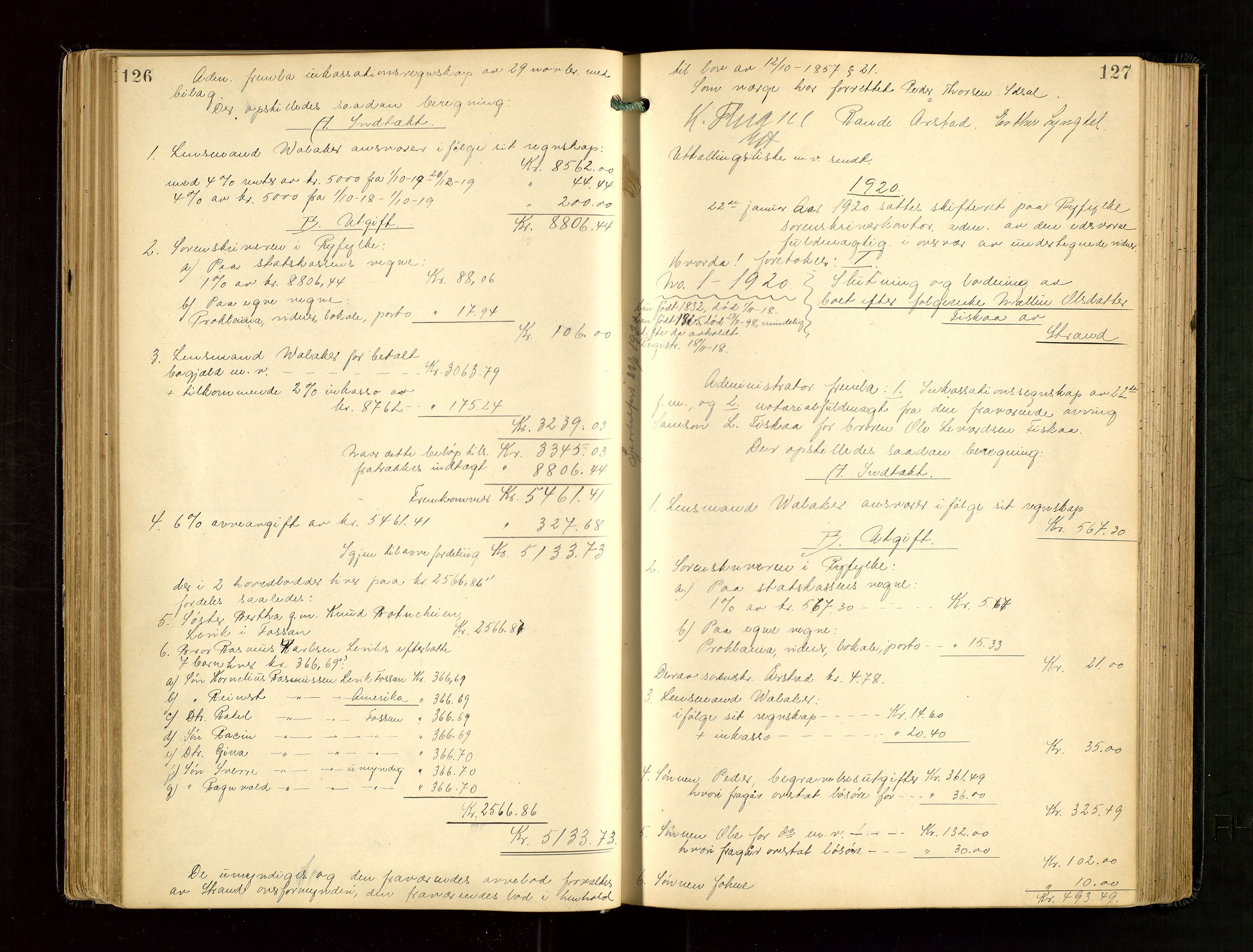 Ryfylke tingrett, SAST/A-100055/001/IV/IVG/L0005: Skifteudlodningsprotokoll Med register, 1918-1924, p. 126-127