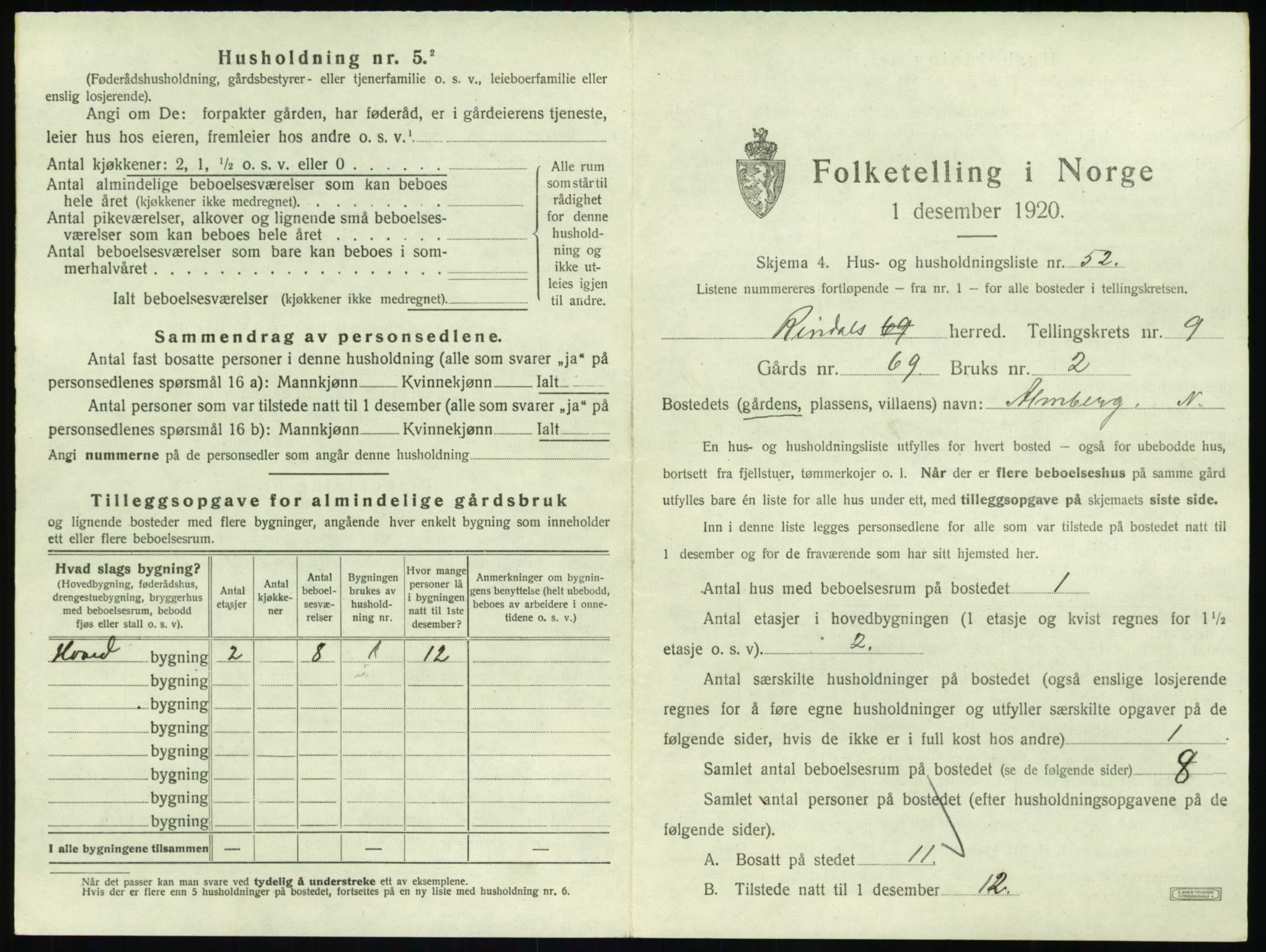 SAT, 1920 census for Rindal, 1920, p. 728