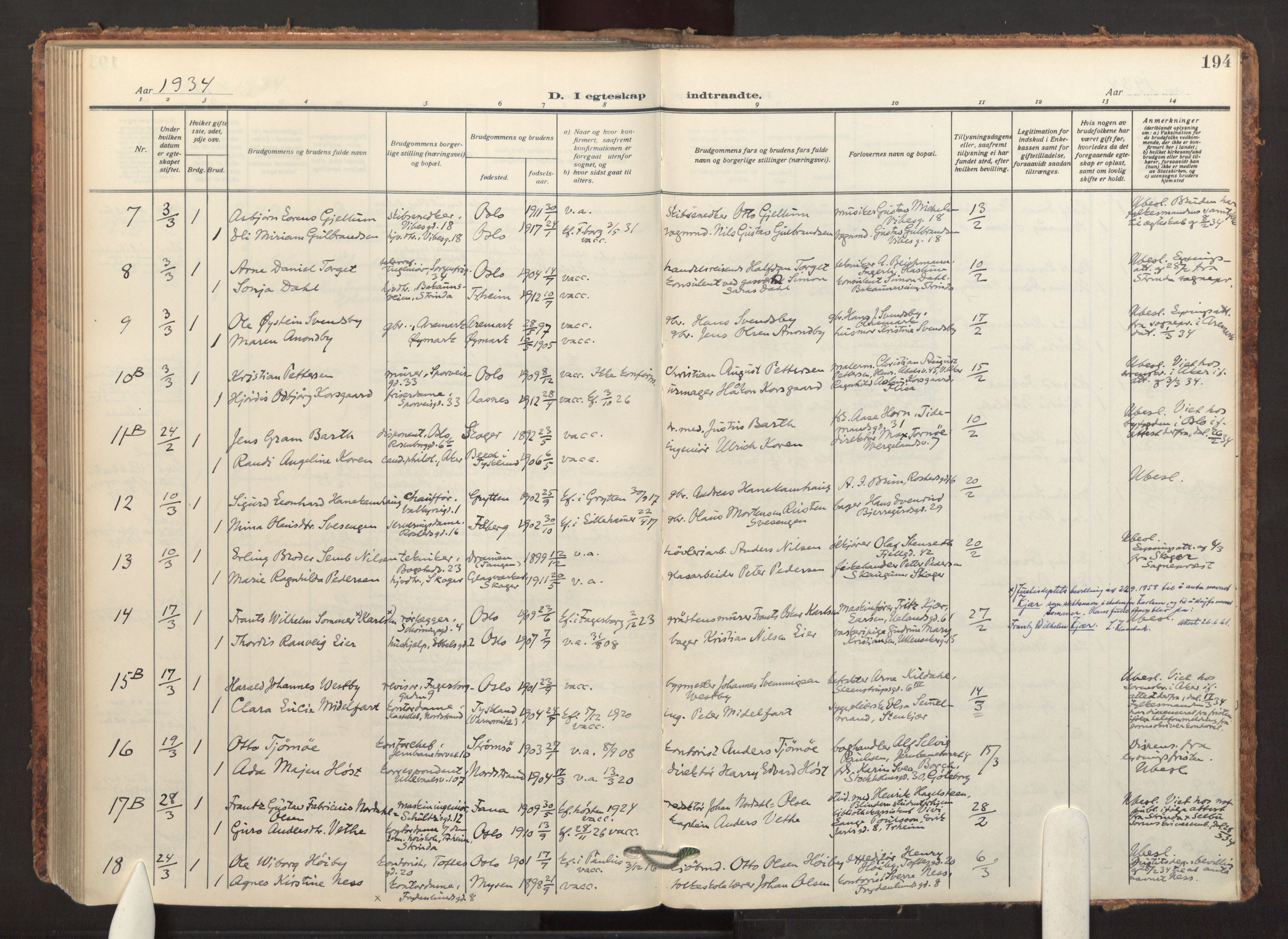 Fagerborg prestekontor Kirkebøker, AV/SAO-A-10844/F/Fa/L0007: Parish register (official) no. 7, 1917-1934, p. 194