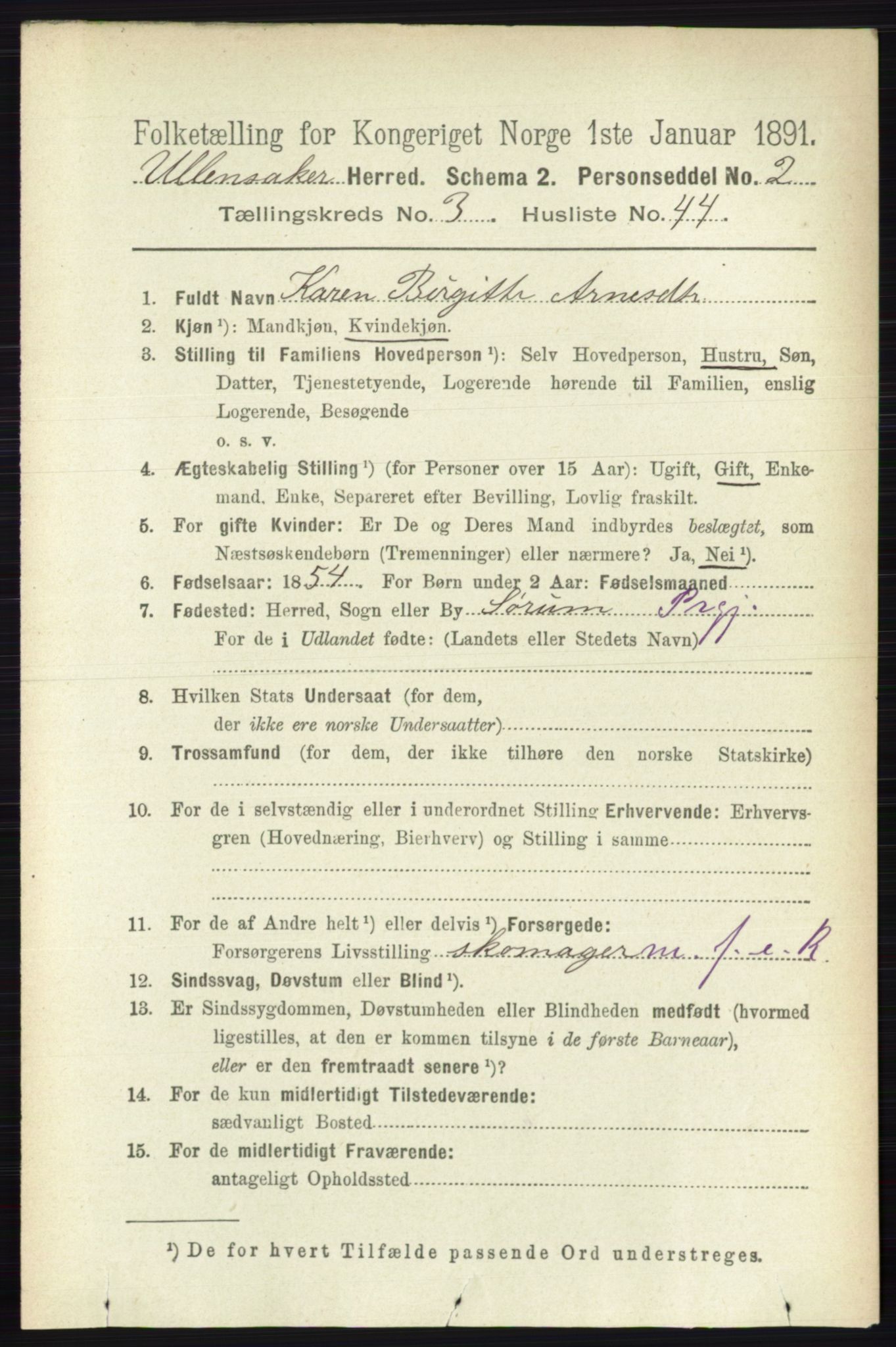 RA, 1891 census for 0235 Ullensaker, 1891, p. 1376