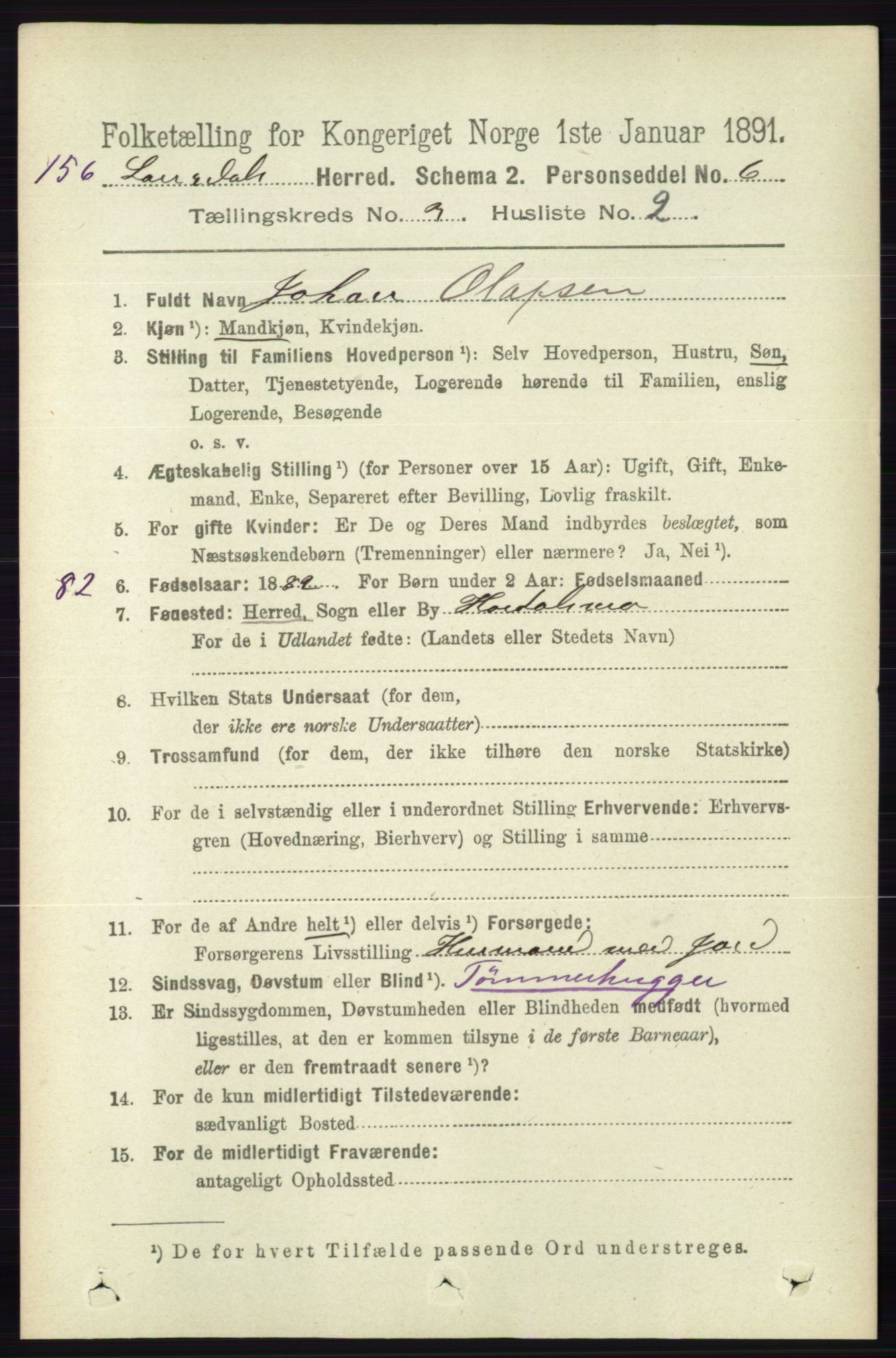 RA, 1891 census for 0833 Lårdal, 1891, p. 815