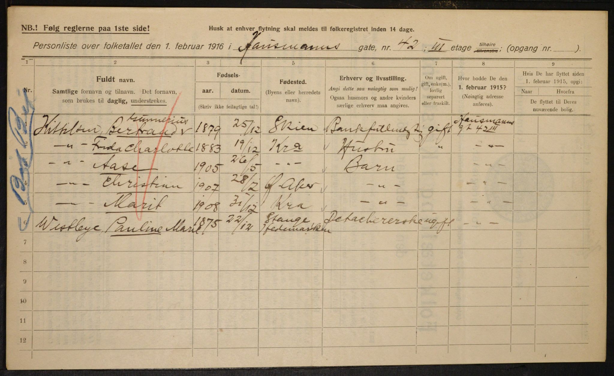 OBA, Municipal Census 1916 for Kristiania, 1916, p. 36069