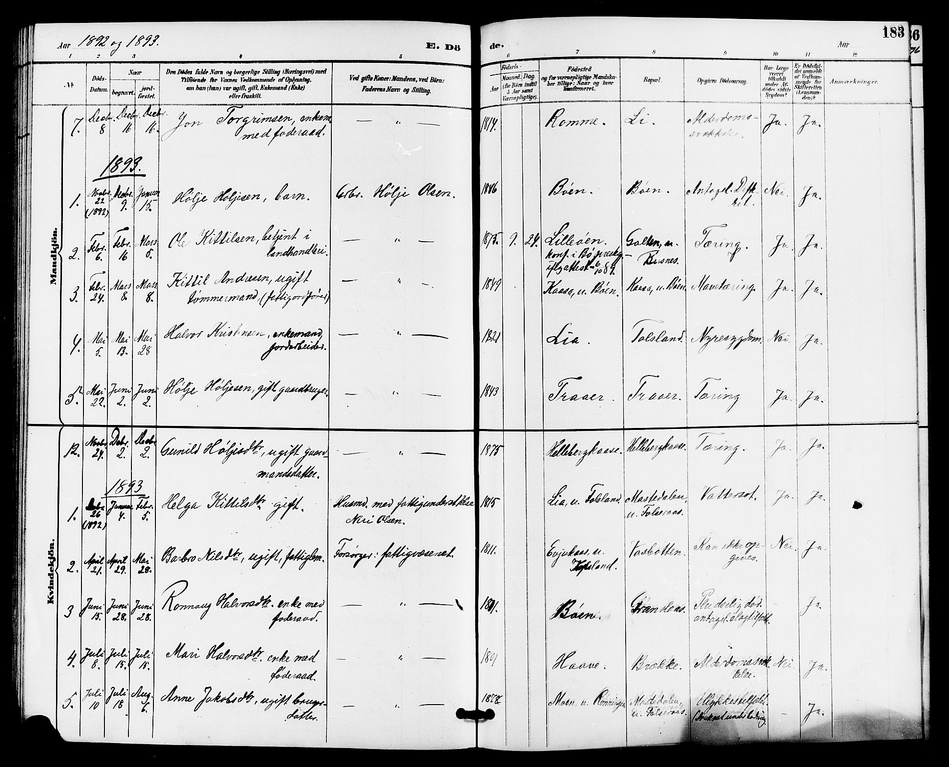 Gransherad kirkebøker, SAKO/A-267/G/Ga/L0003: Parish register (copy) no. I 3, 1887-1915, p. 183