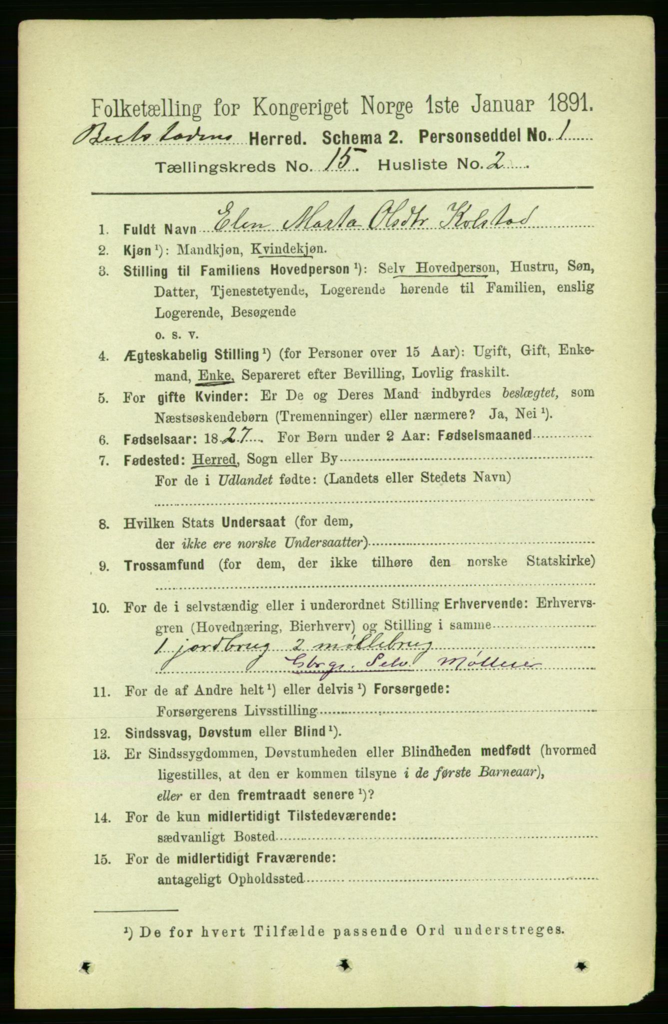 RA, 1891 census for 1727 Beitstad, 1891, p. 4013