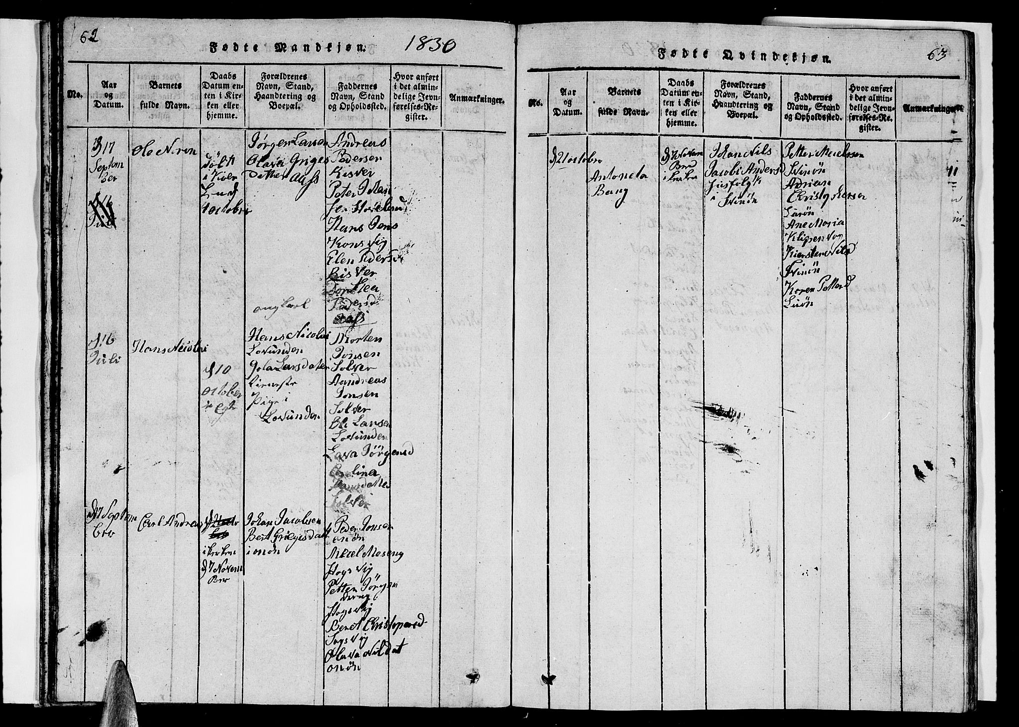 Ministerialprotokoller, klokkerbøker og fødselsregistre - Nordland, SAT/A-1459/839/L0571: Parish register (copy) no. 839C01, 1820-1840, p. 62-63