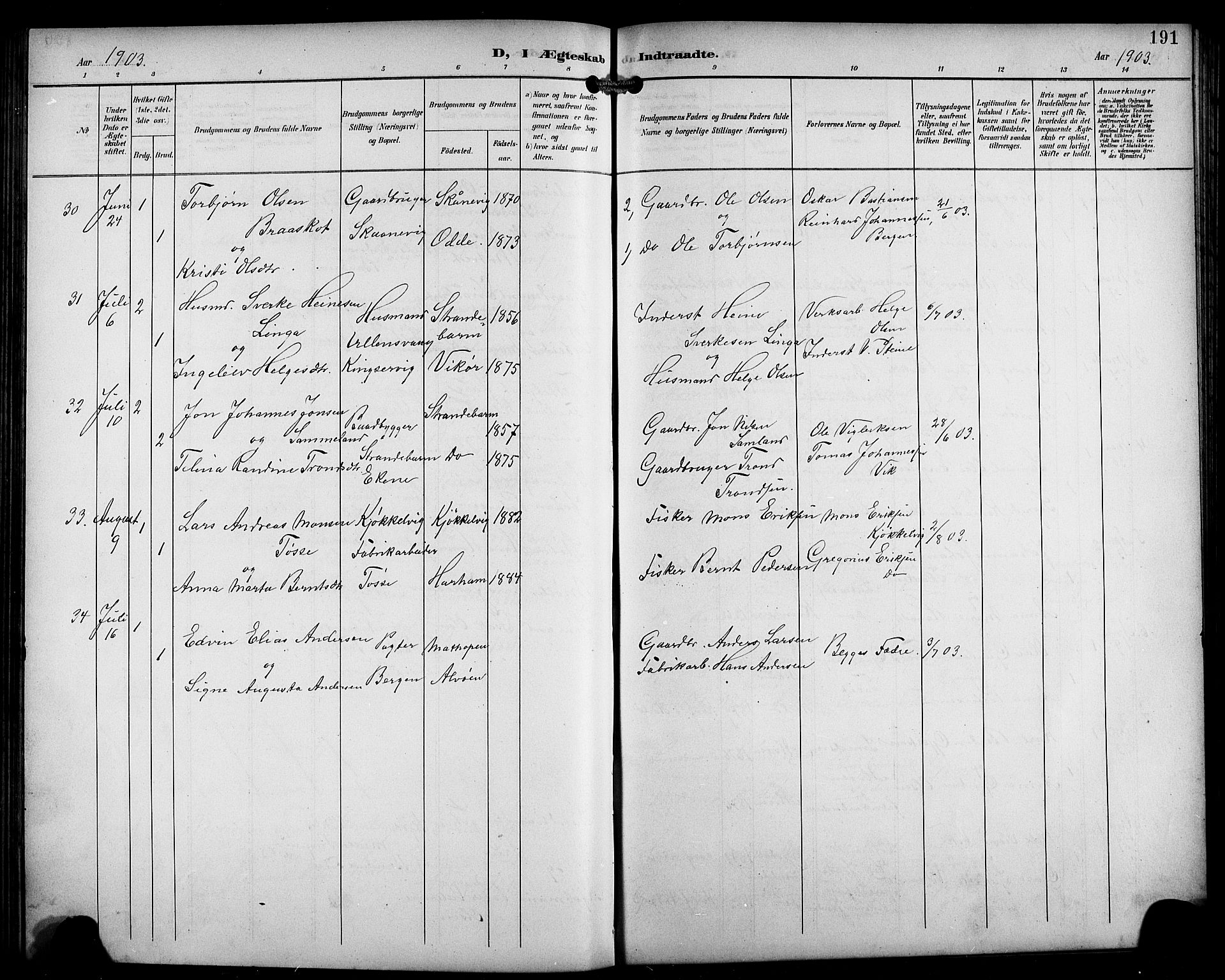 Laksevåg Sokneprestembete, AV/SAB-A-76501/H/Ha/Hab/Haba/L0004: Parish register (copy) no. A 4, 1899-1909, p. 191